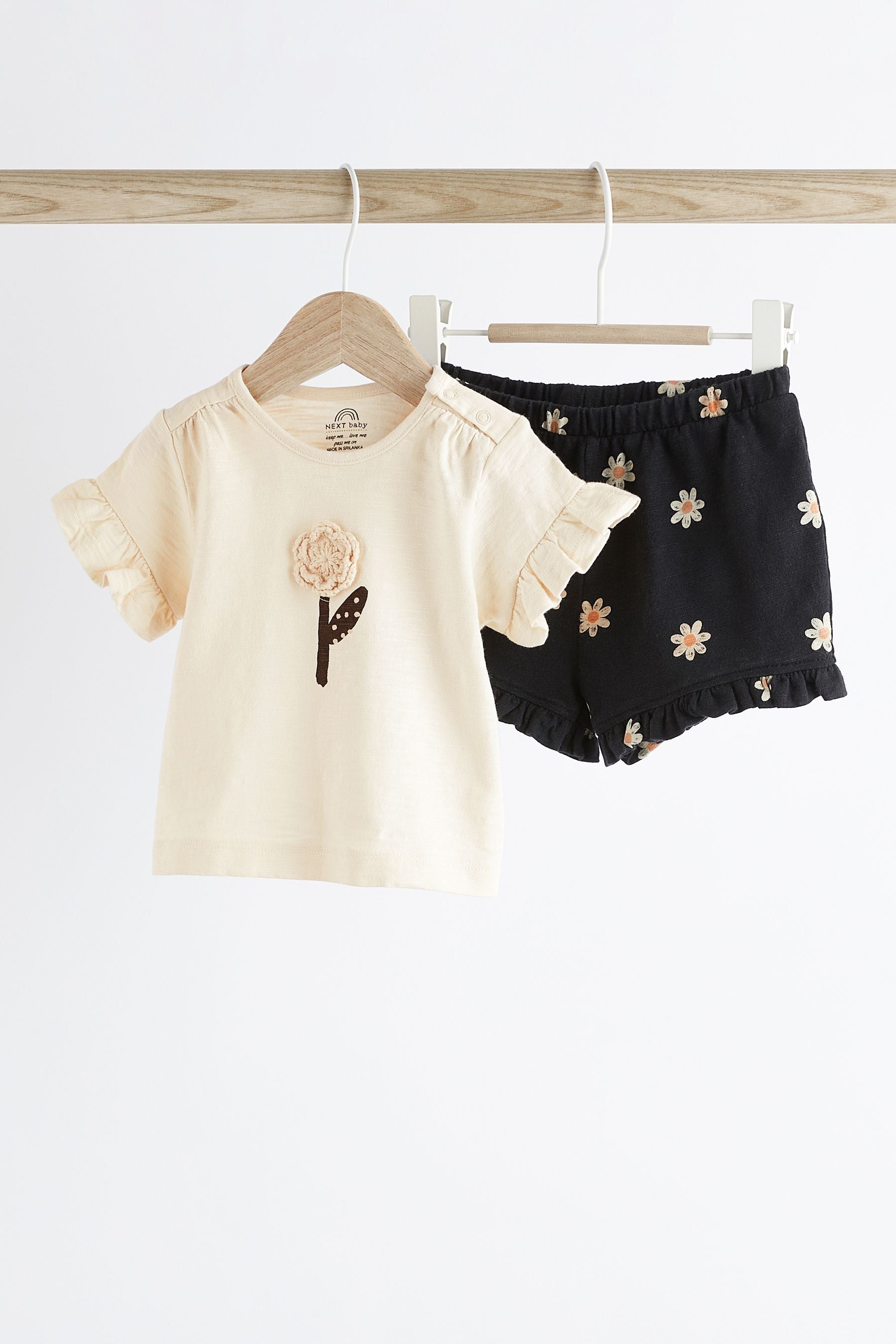 Monochrome Flower Baby Top and Shorts 2 Piece Set