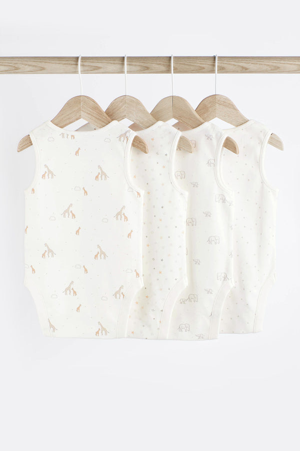 Delicate White Animal 4 Pack 4 Pack Baby Vest Bodysuits