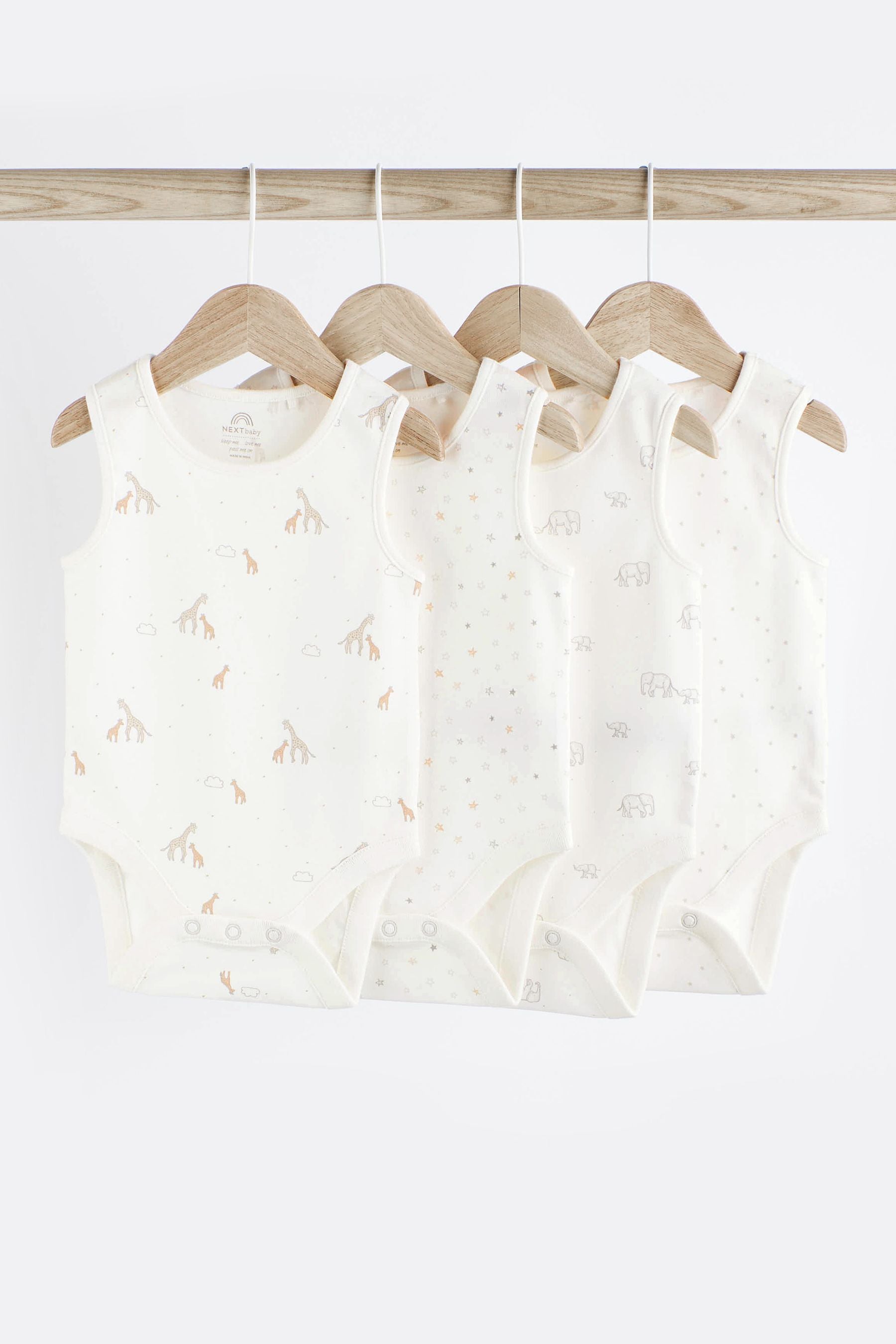 Delicate White Animal 4 Pack 4 Pack Baby Vest Bodysuits