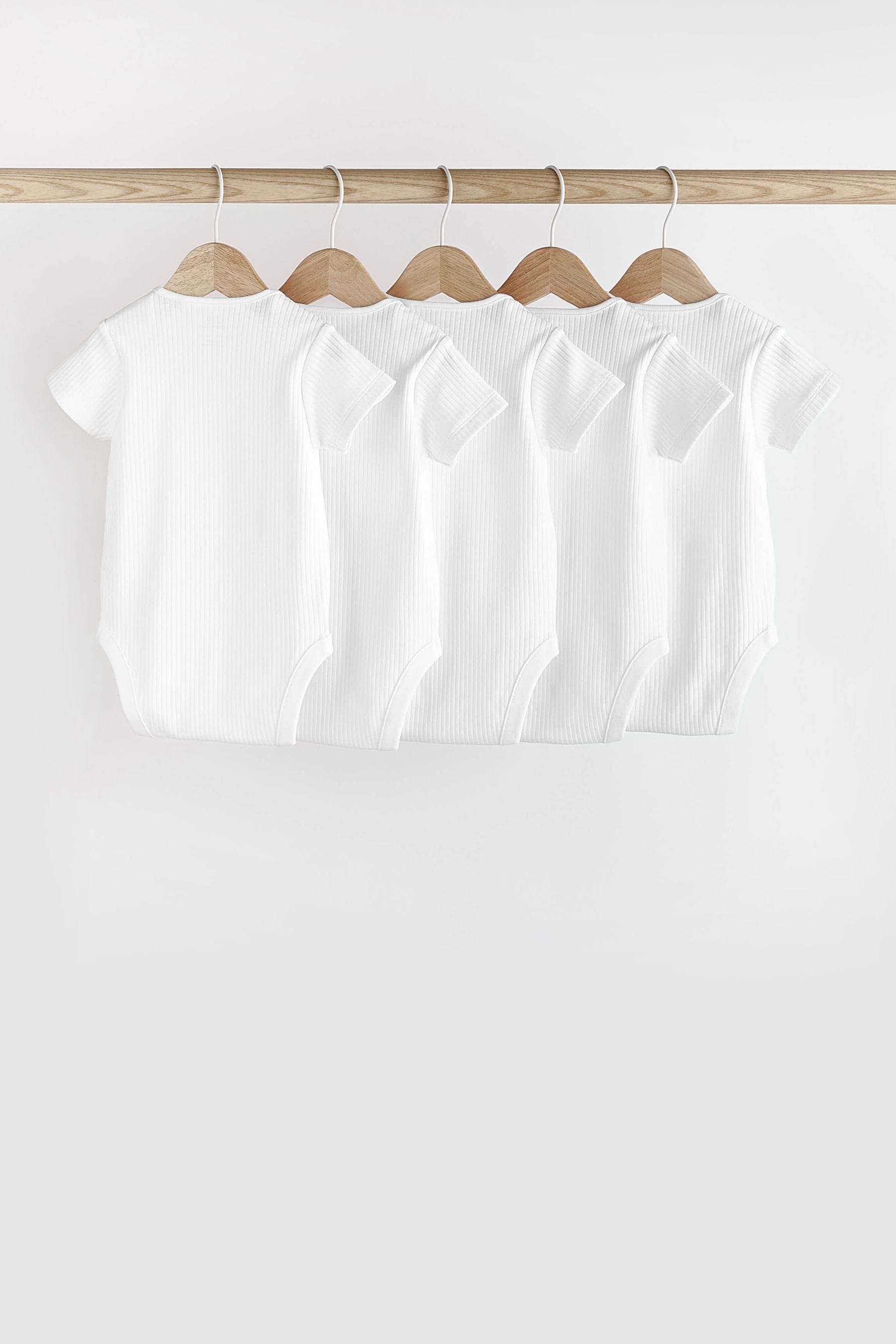 White Rib Baby Short Sleeve Bodysuits 5 Pack