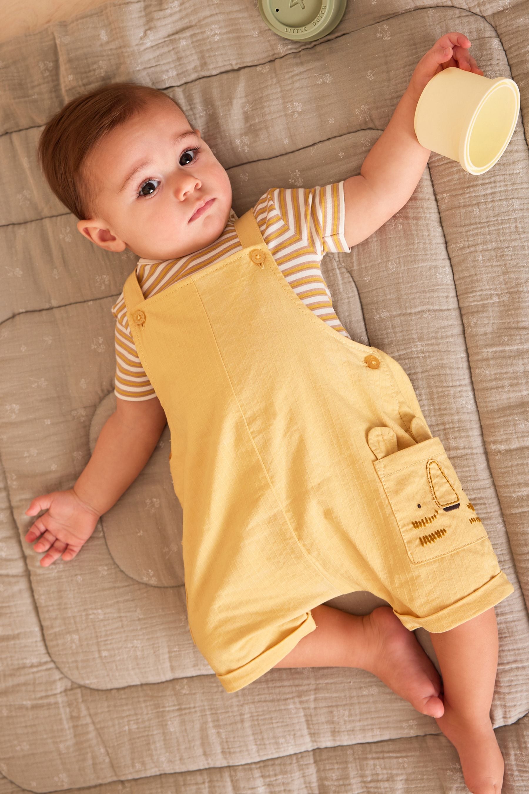 Yellow Lion Baby Woven Dungarees and Bodysuit Set (0mths-2yrs)