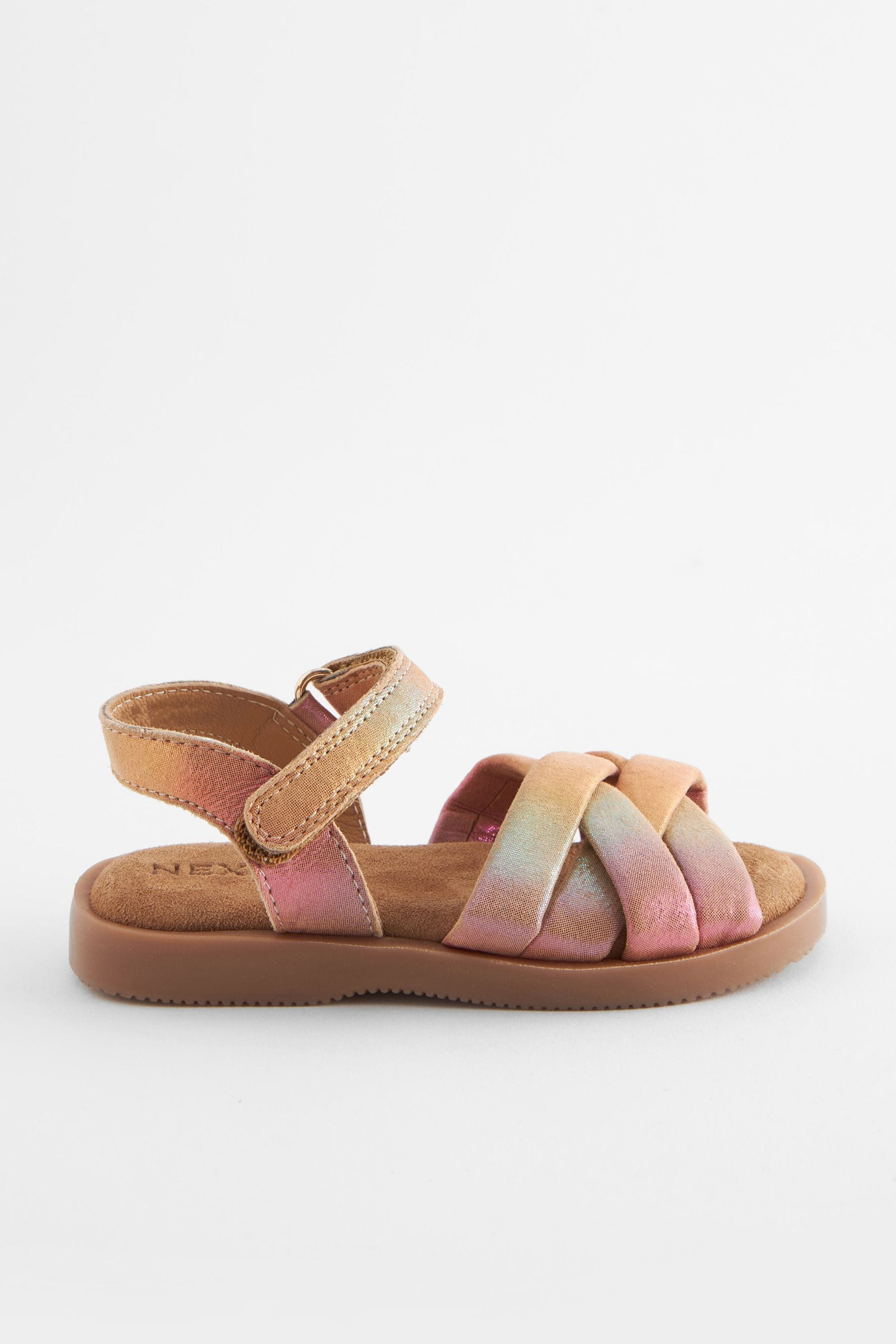 Pink Rainbow Leather Woven Sandals With Touch Fastening