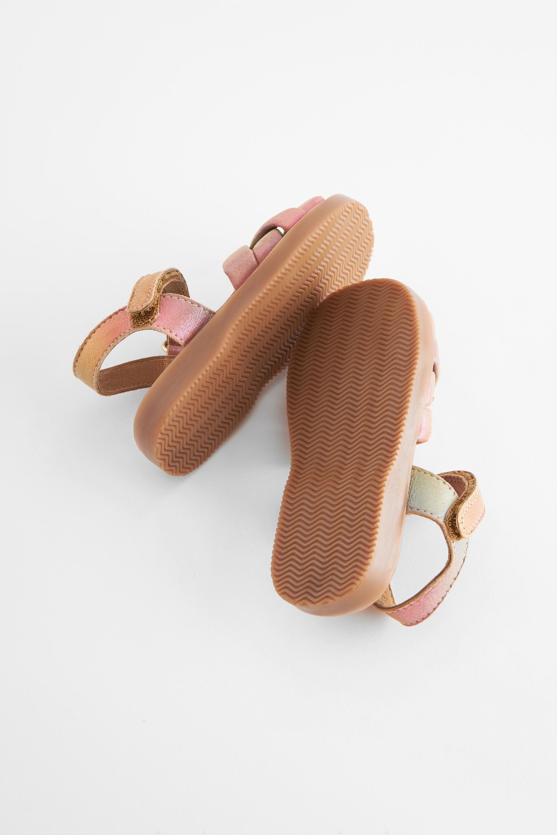 Pink Rainbow Leather Woven Sandals With Touch Fastening