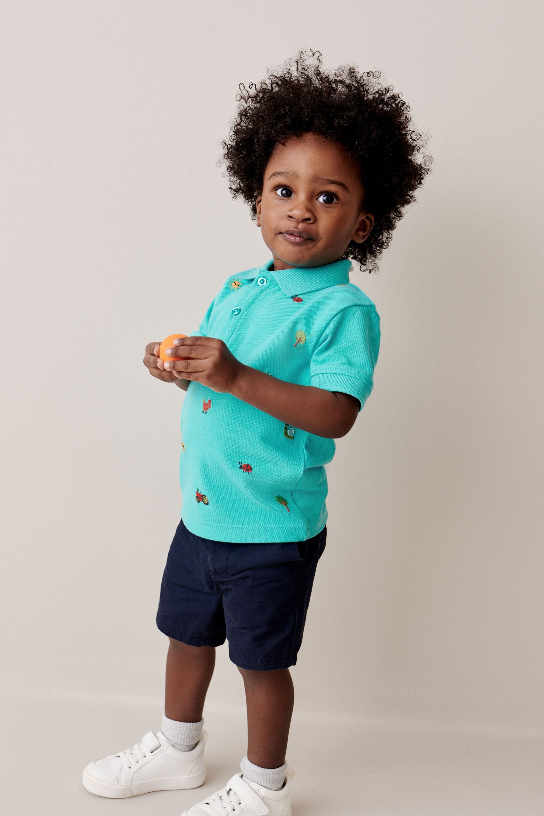 Blue All Over 100% Cotton Embroidered Short Sleeve Polo Shirt (3mths-7yrs)