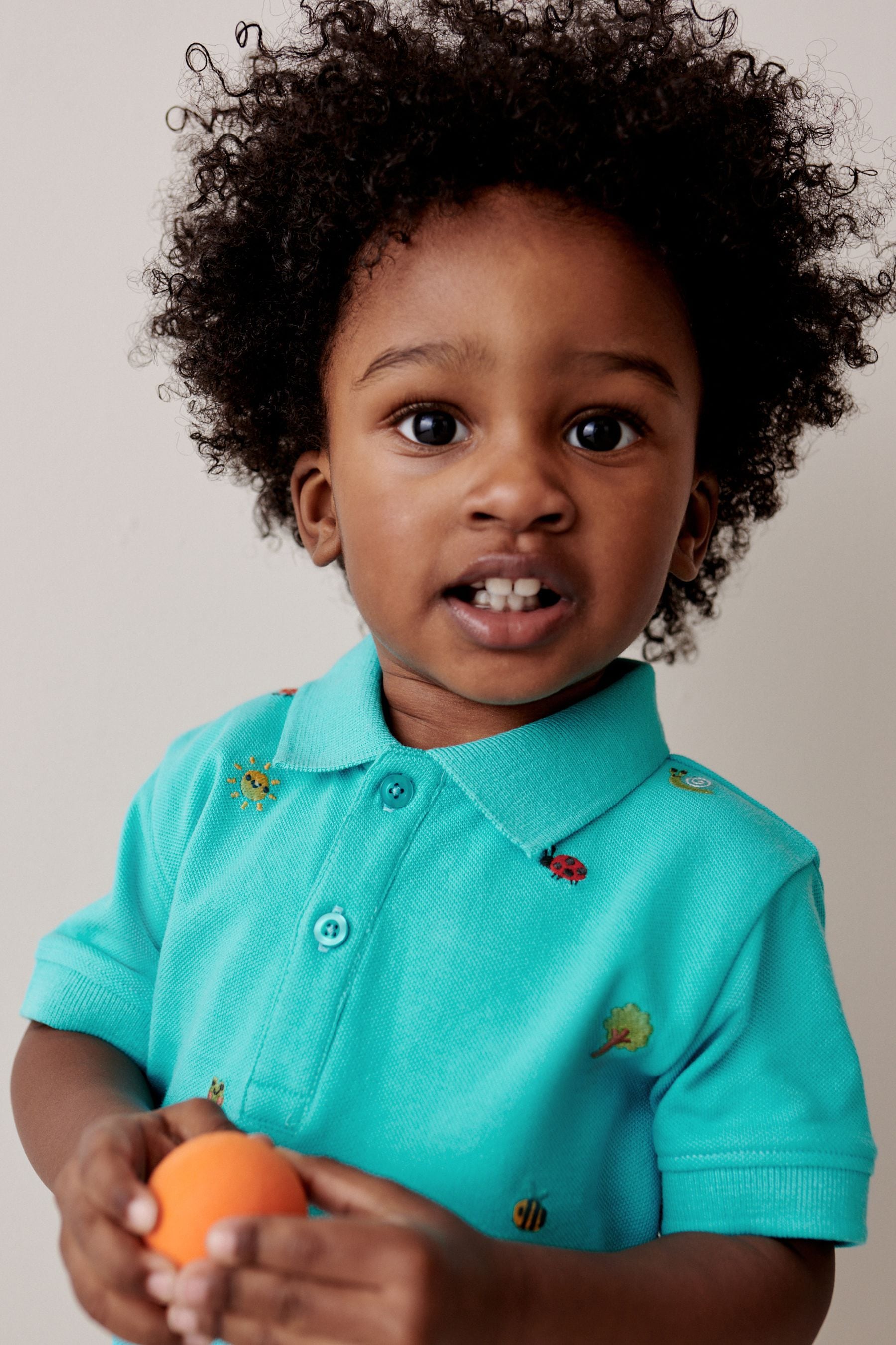 Blue All Over 100% Cotton Embroidered Short Sleeve Polo Shirt (3mths-7yrs)