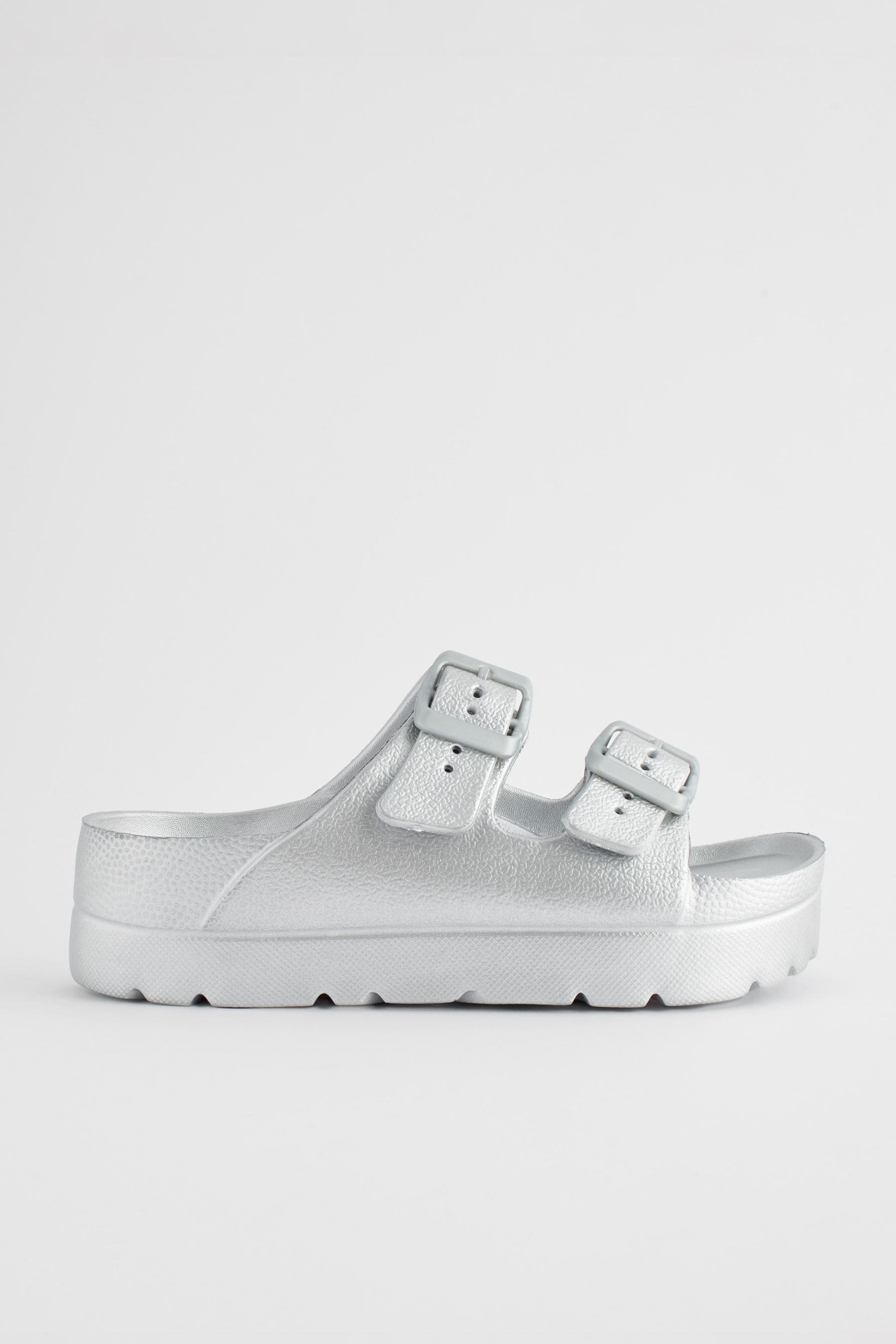 Silver Double Buckle Chunky Sandals