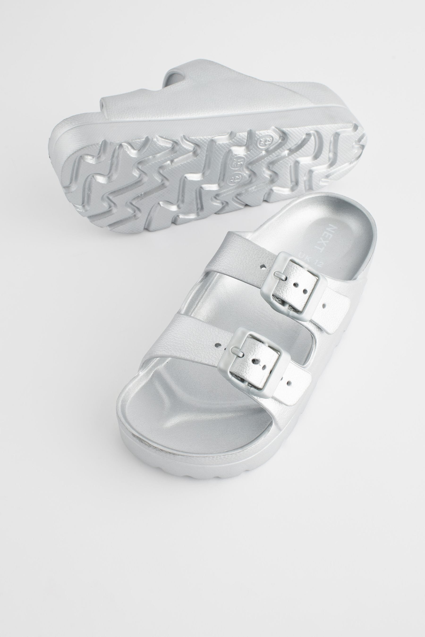 Silver Double Buckle Chunky Sandals