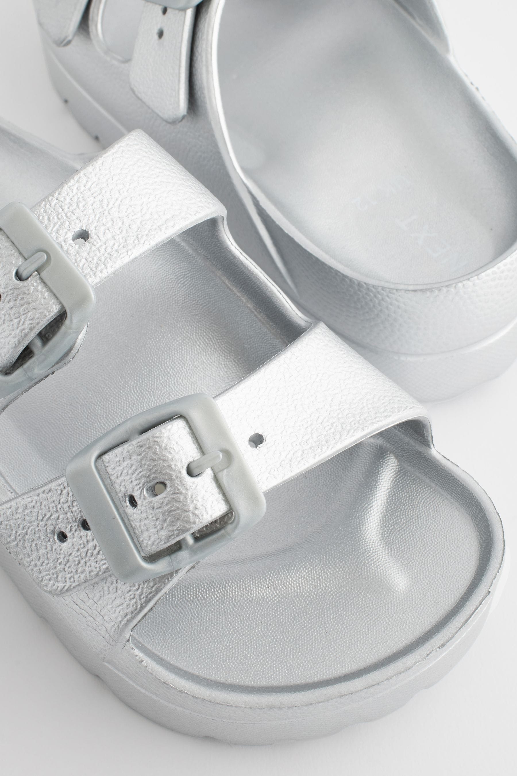 Silver Double Buckle Chunky Sandals