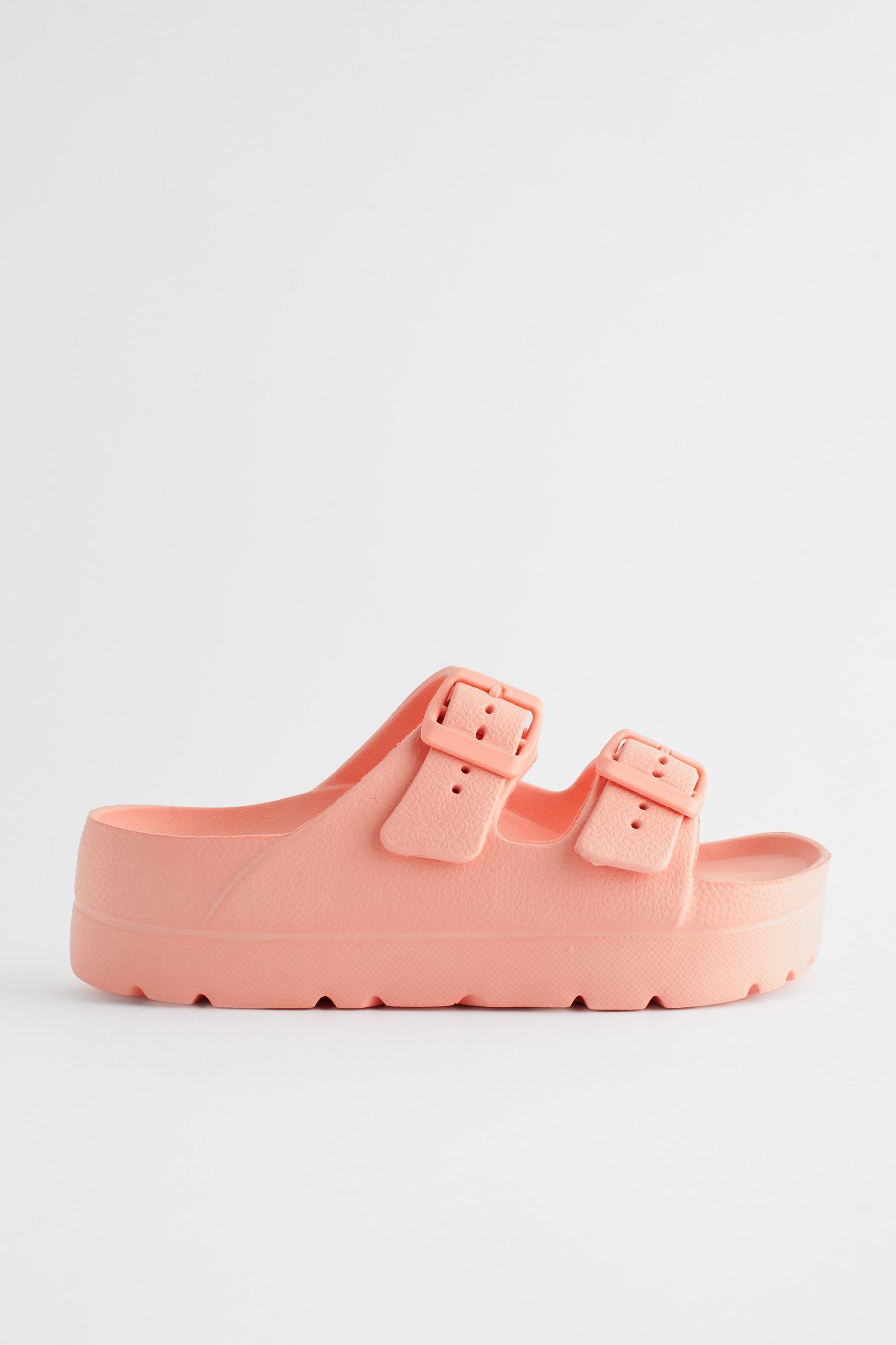 Apricot Pink Double Buckle Chunky Sandals