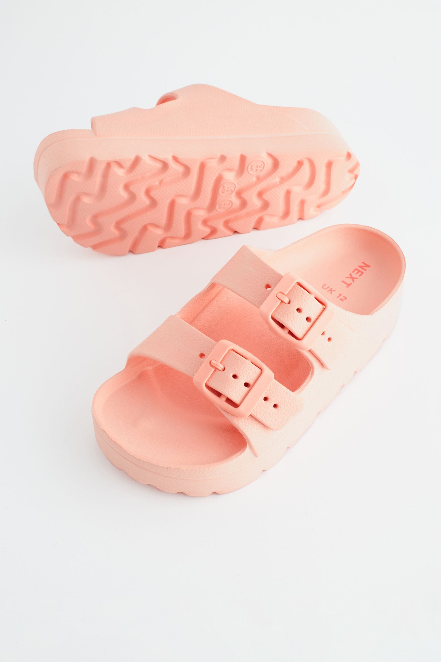 Apricot Pink Double Buckle Chunky Sandals