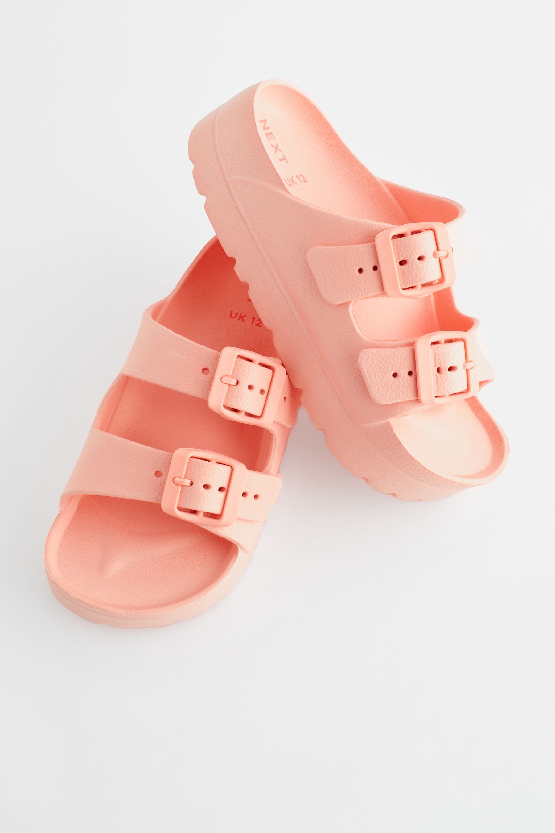 Apricot Pink Double Buckle Chunky Sandals