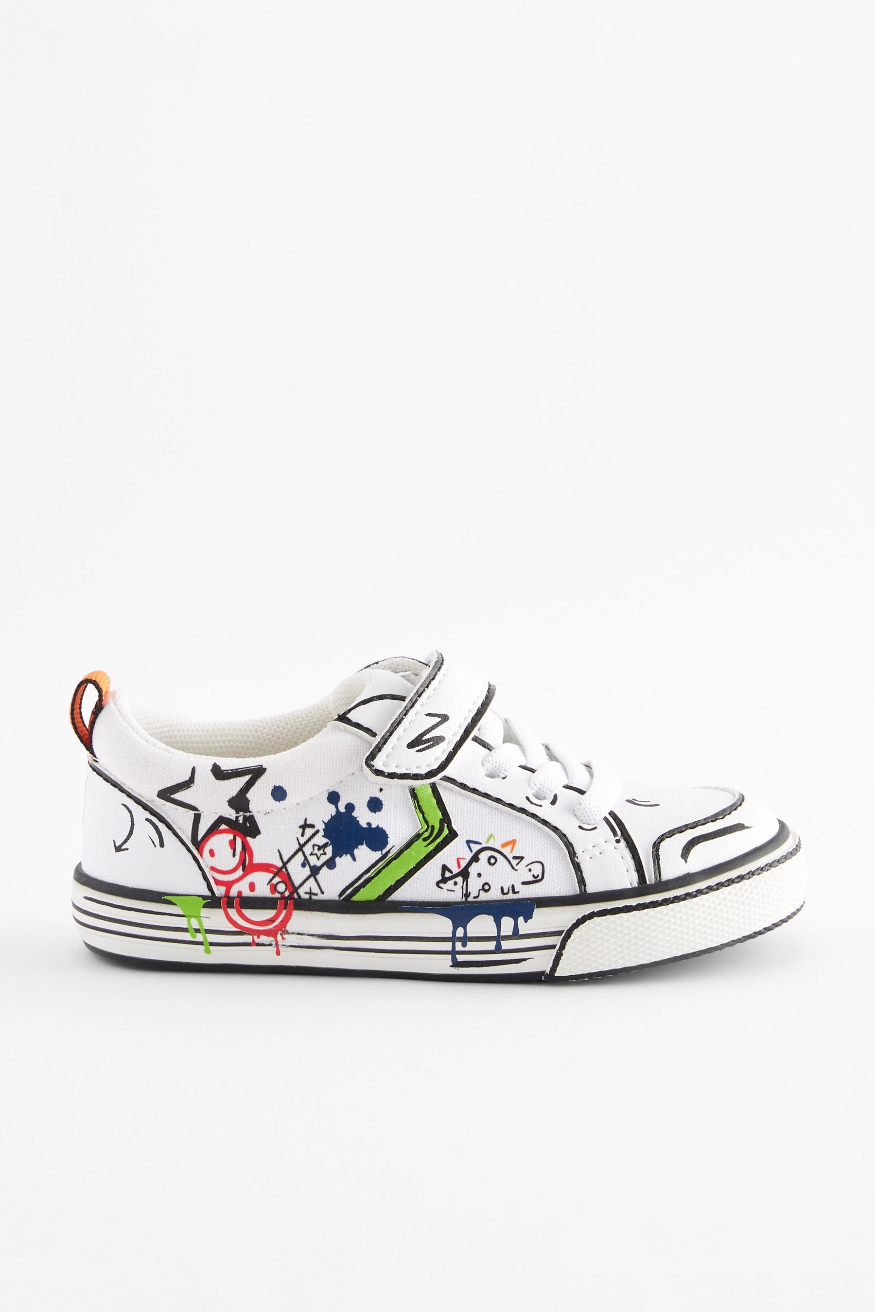 White Doodle Graffiti Touch Fastening Chevron Trainers