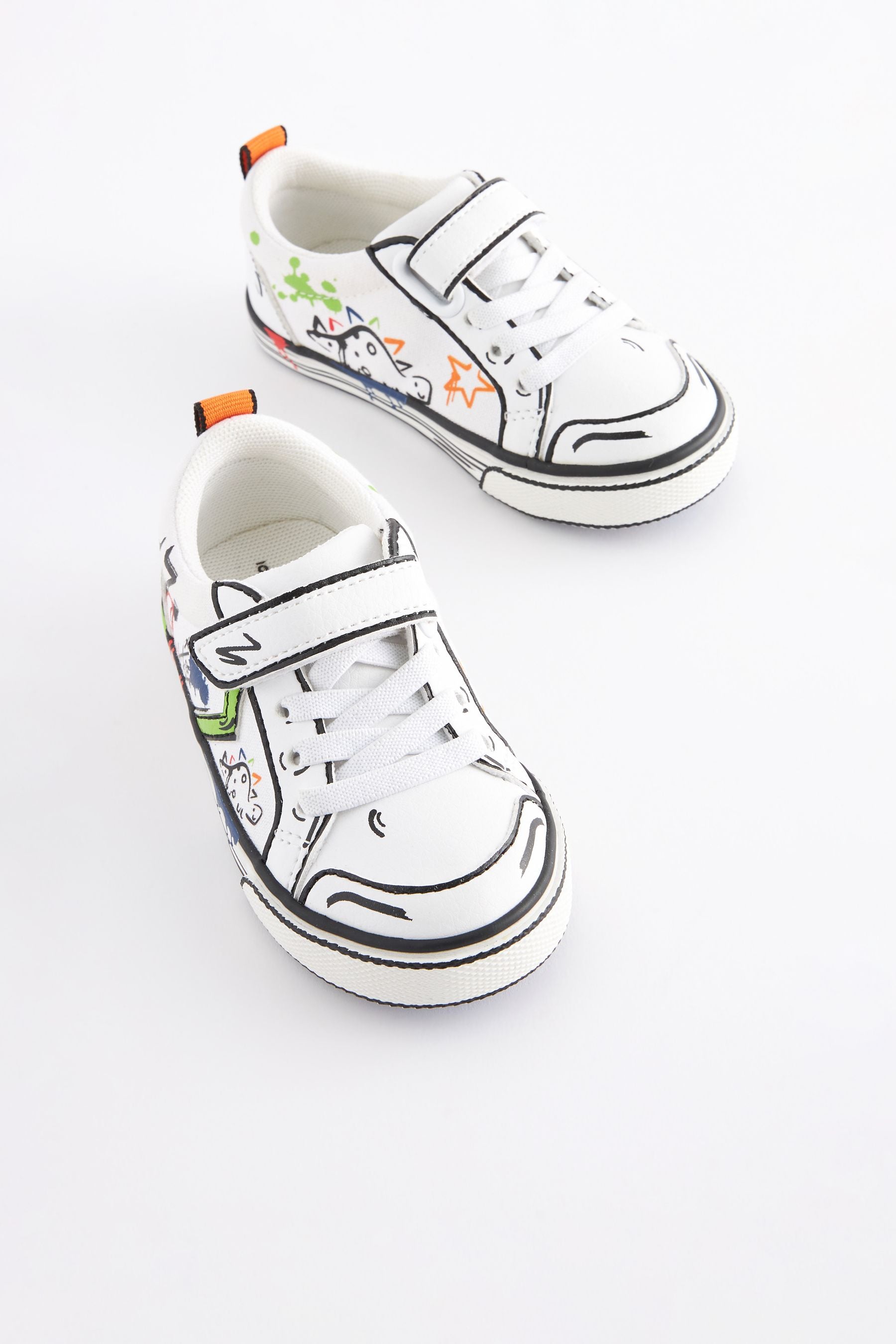 White Doodle Graffiti Touch Fastening Chevron Trainers