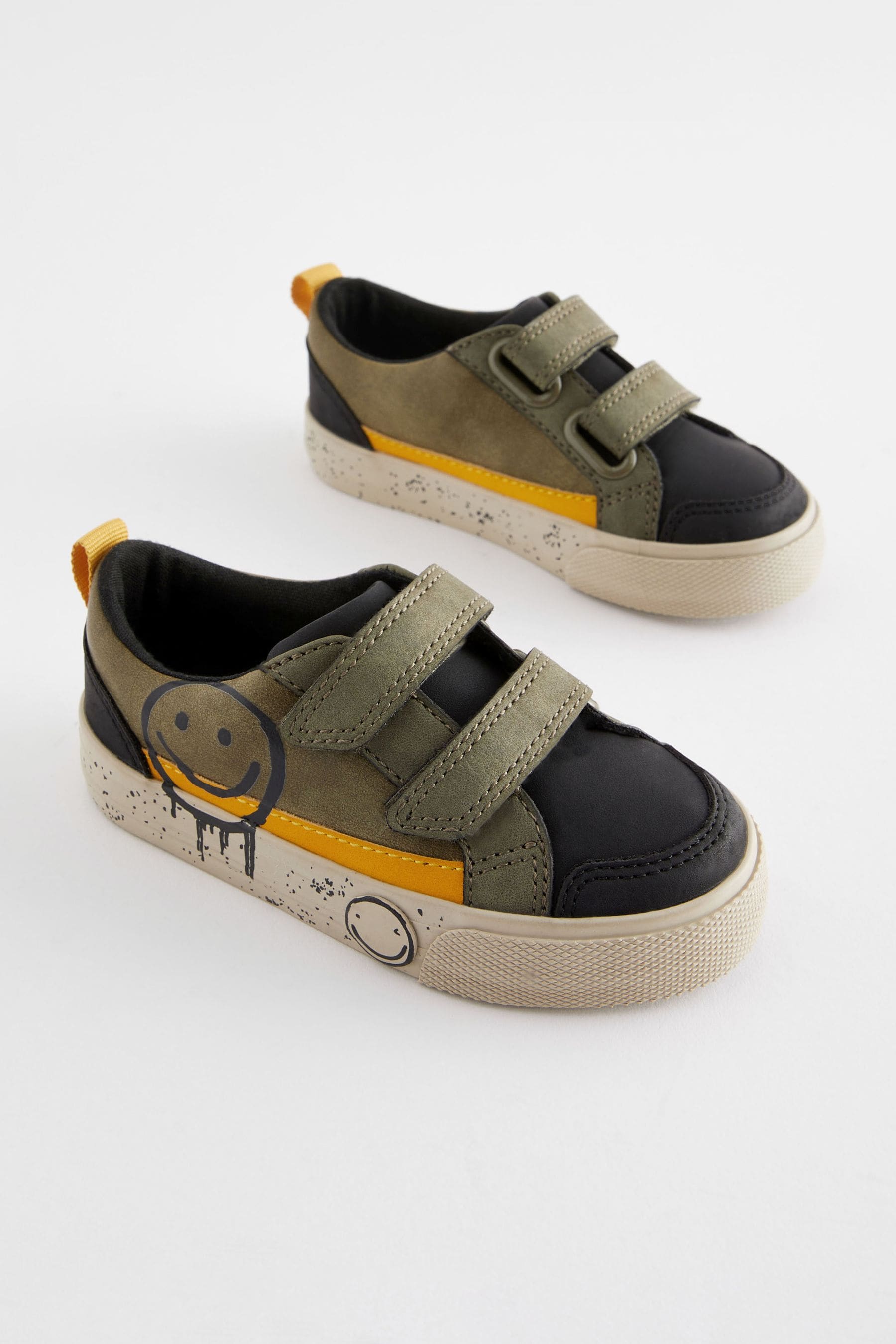 Khaki Green Smile Two Strap Touch Fastening Trainers