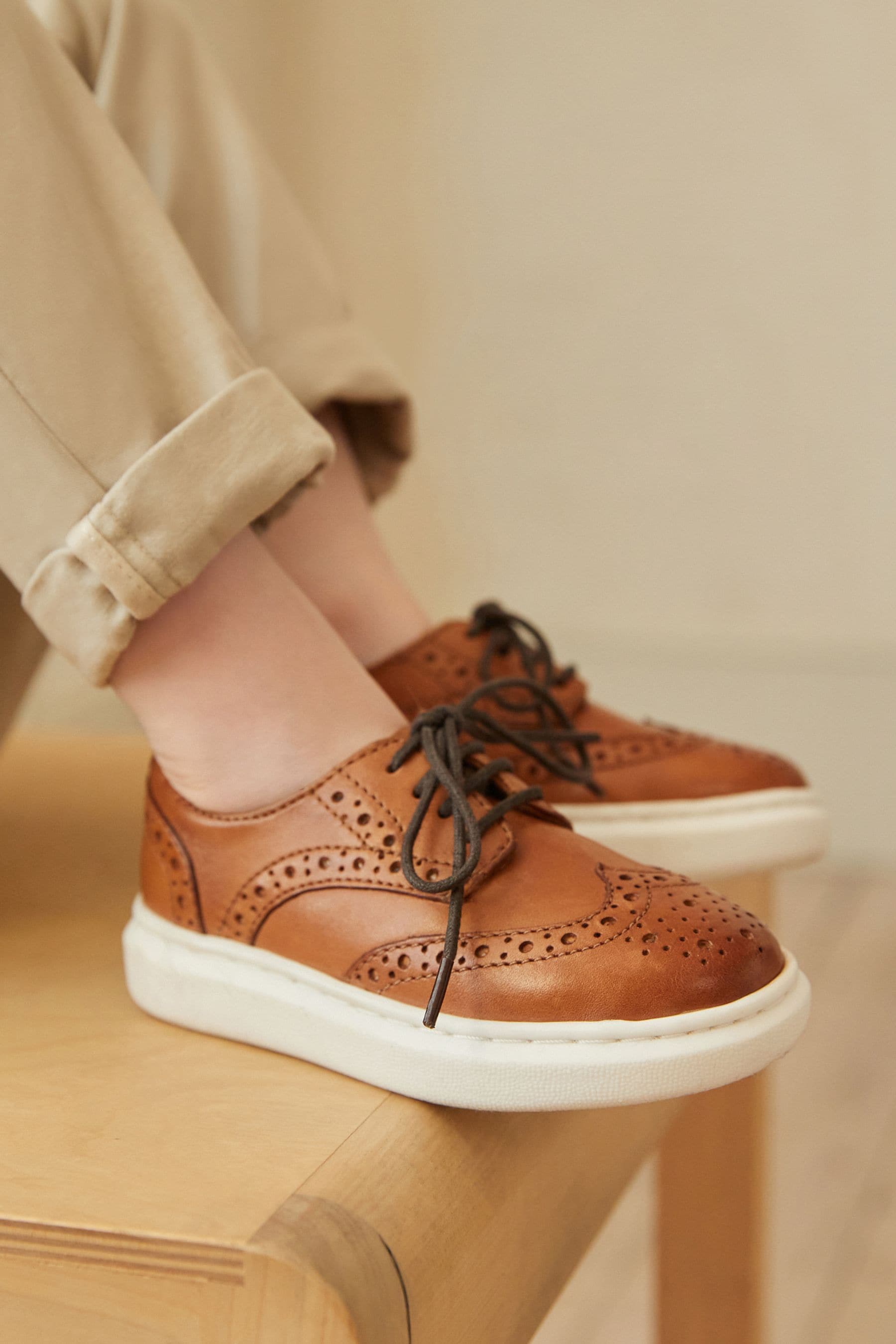 Tan Brown Brogue Smart Leather Lace-Up Shoes