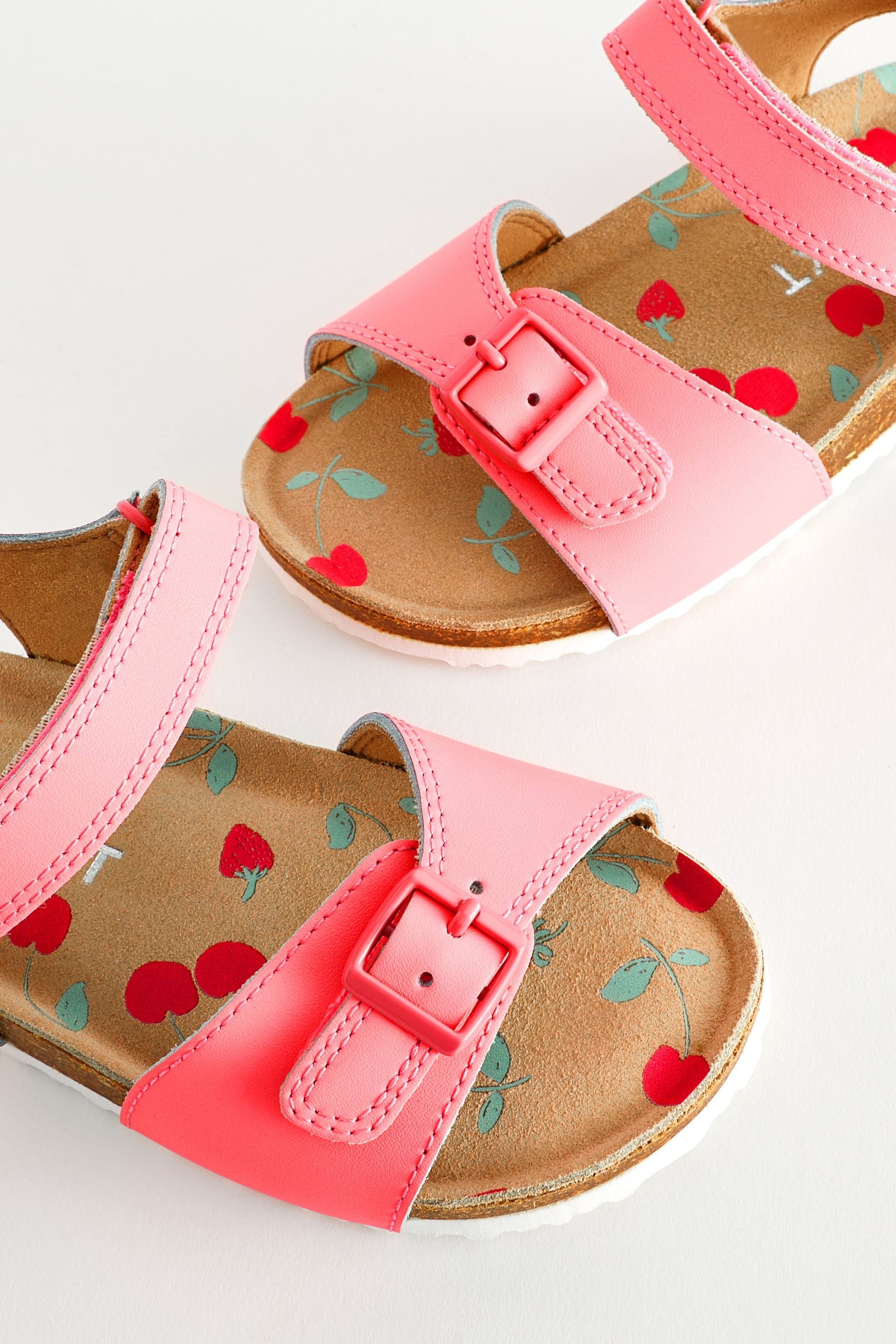 Neon Pink Corkbed Buckle Sandals