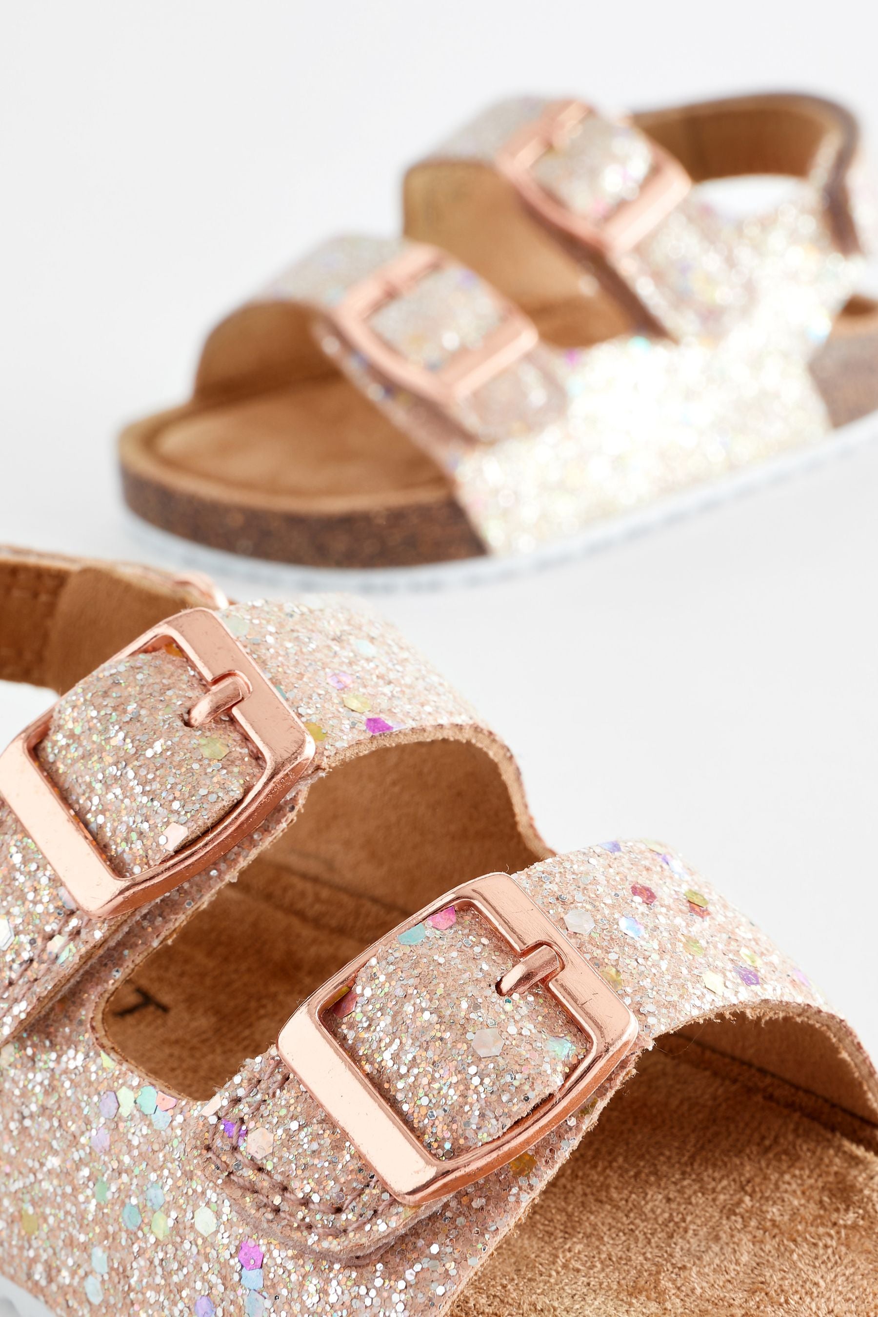 Pink Glitter Corkbed Two Strap Sandals