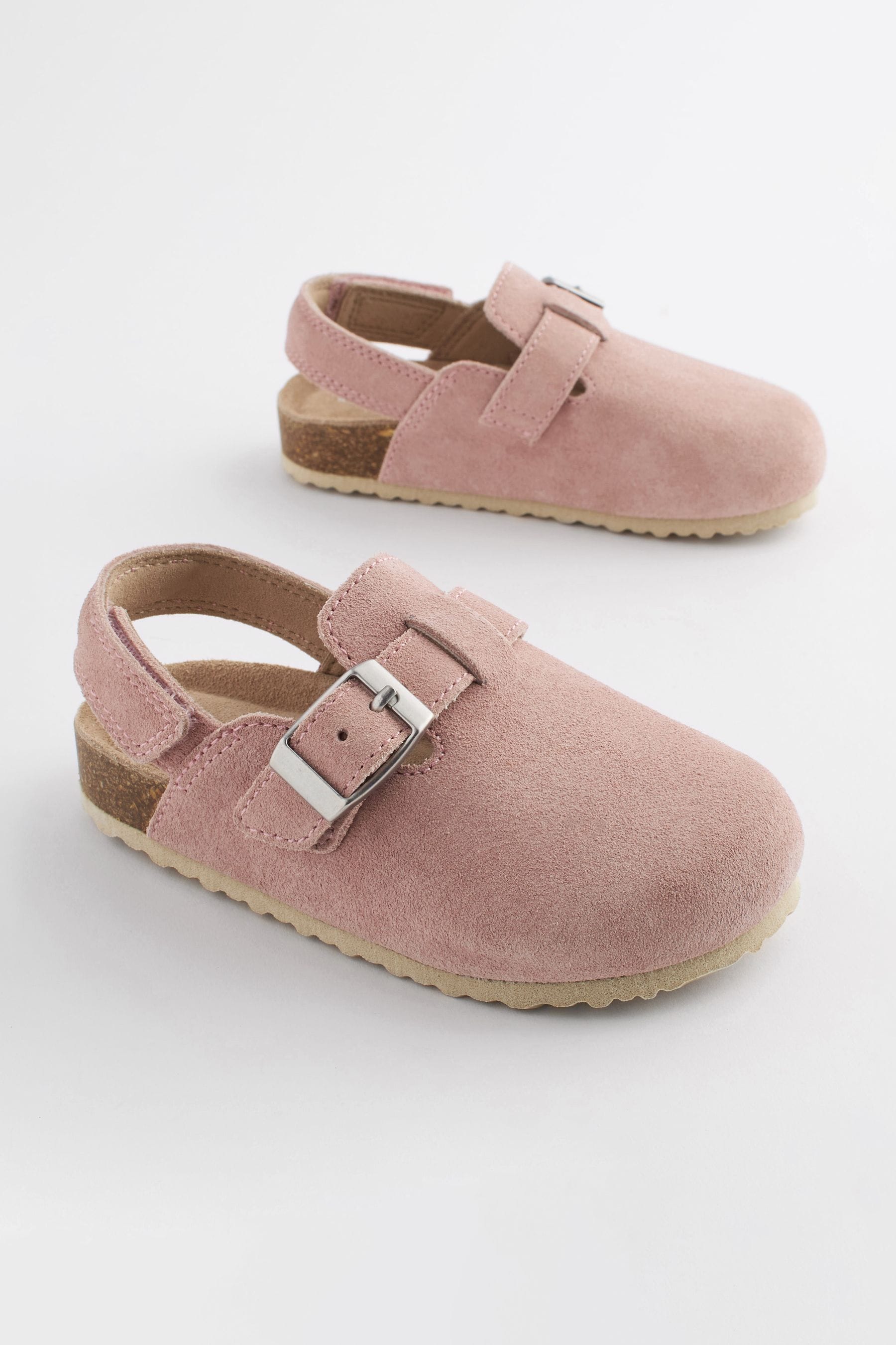 Pink Suede Leather Clogs with Touch Fastening