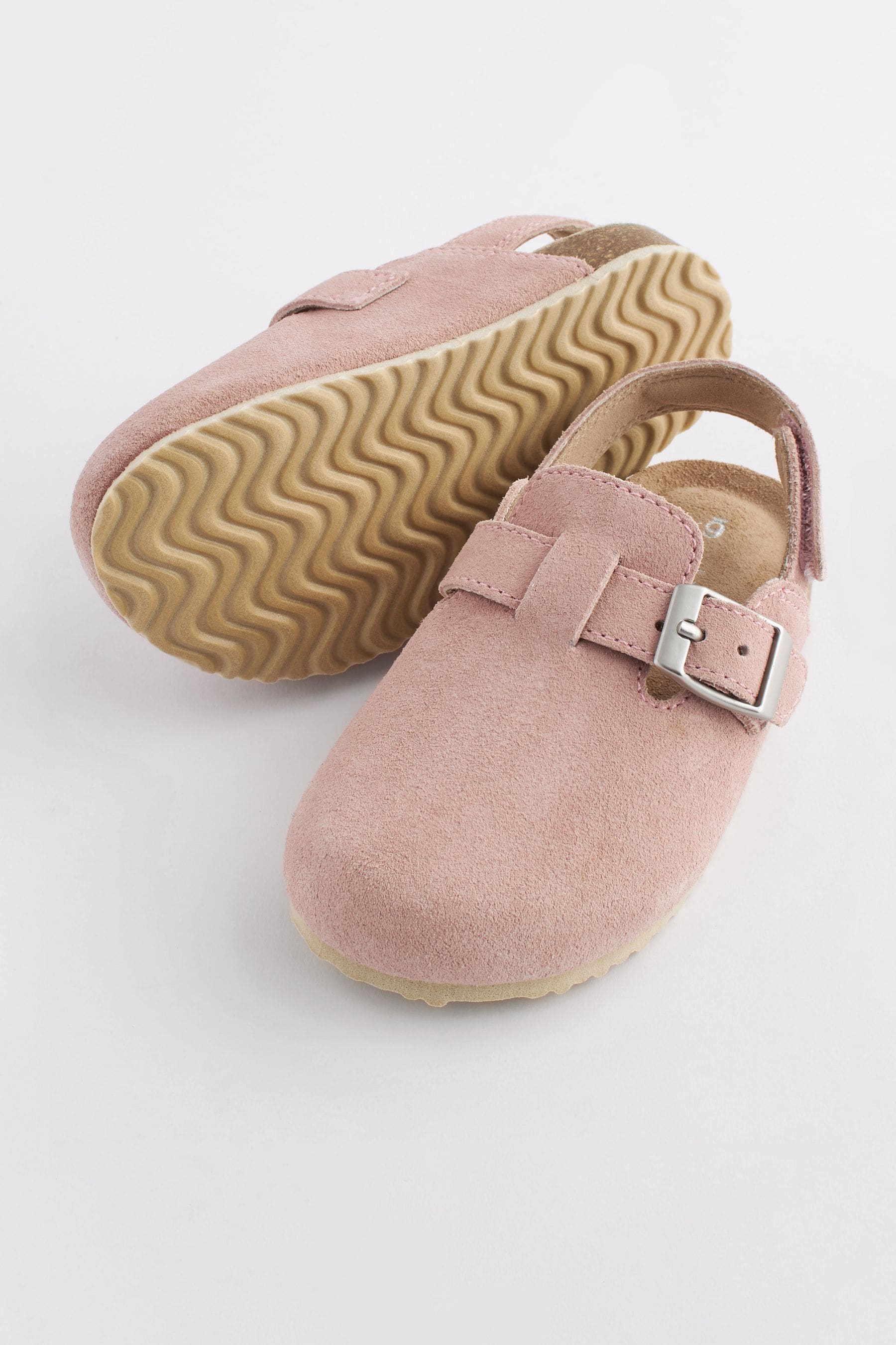 Pink Suede Leather Clogs with Touch Fastening