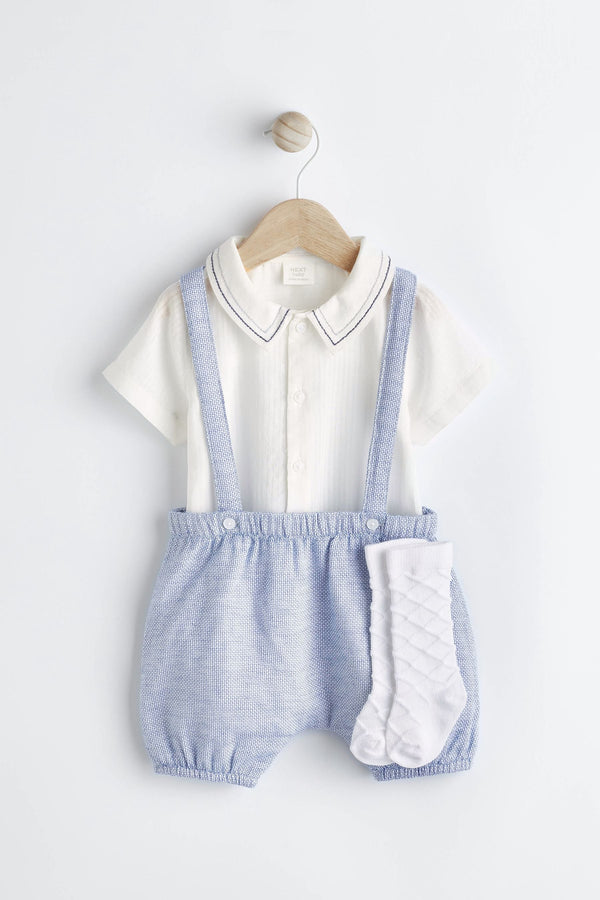 Pale Blue Smart Shirt, Shorts And Socks With Linen 3 Piece Set (0mths-2yrs)