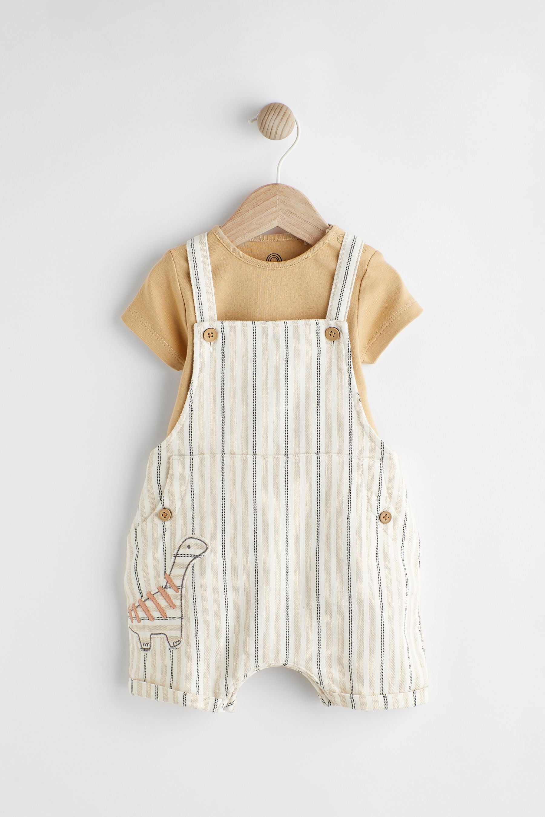 Neutral Dino Baby Woven Dungarees and Bodysuit Set (0mths-2yrs)