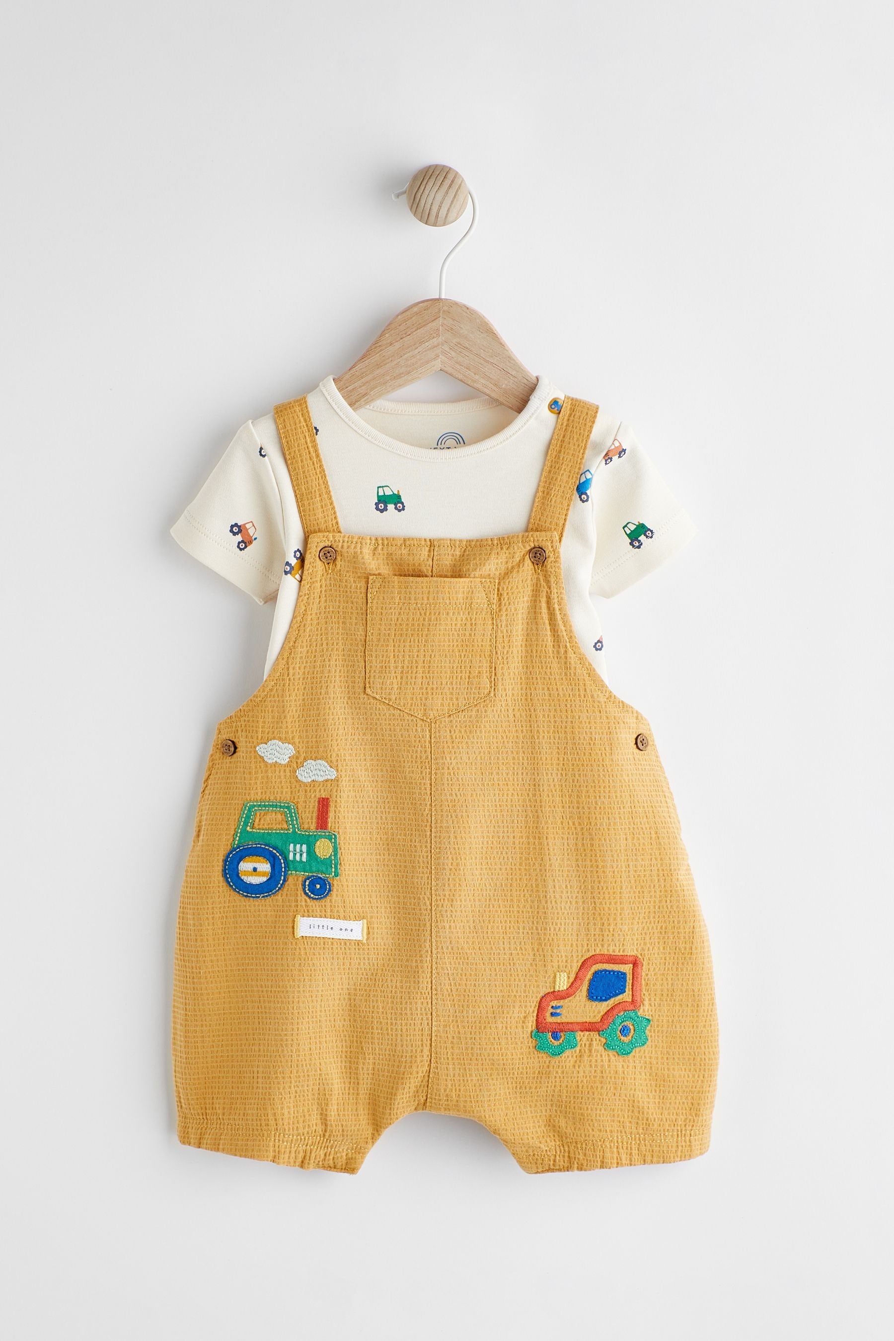 Yellow Tractor Baby Woven Dungarees and Bodysuit Set (0mths-2yrs)