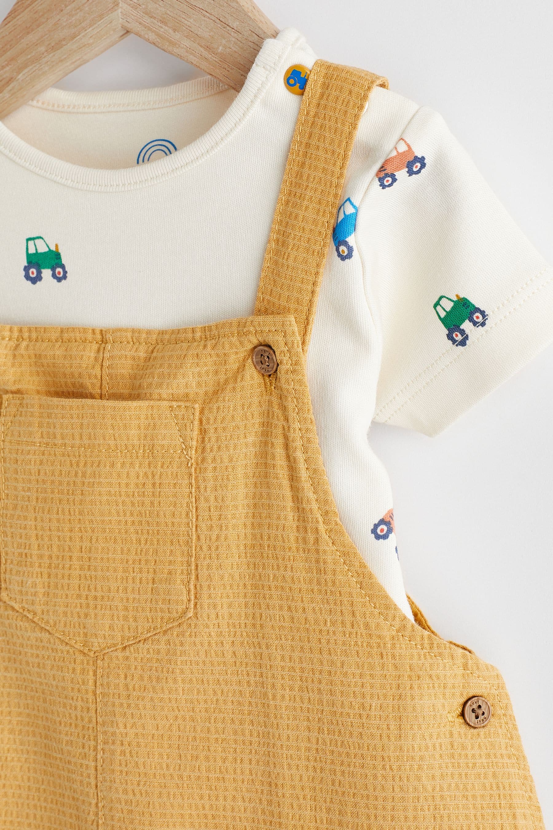 Yellow Tractor Baby Woven Dungarees and Bodysuit Set (0mths-2yrs)