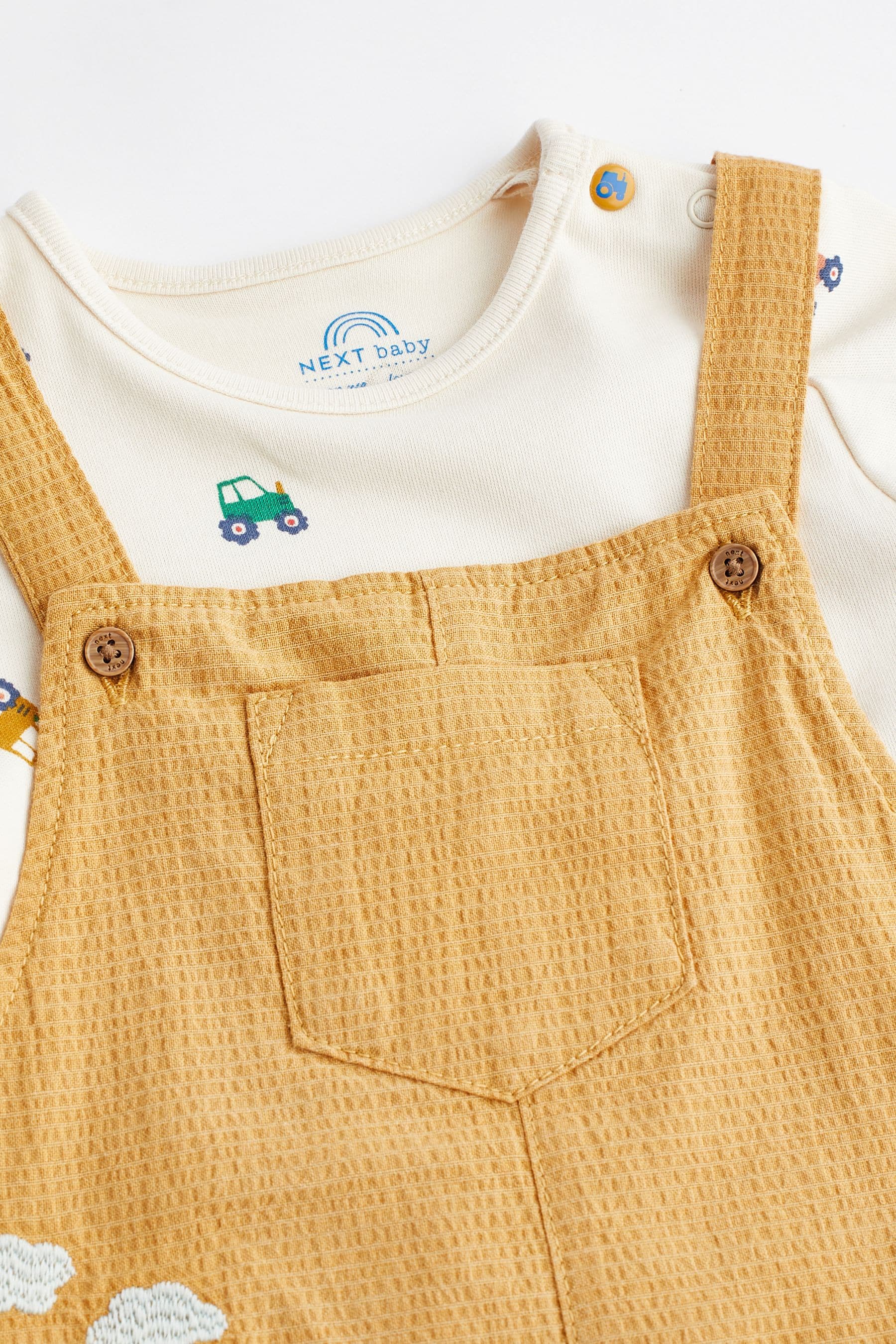 Yellow Tractor Baby Woven Dungarees and Bodysuit Set (0mths-2yrs)