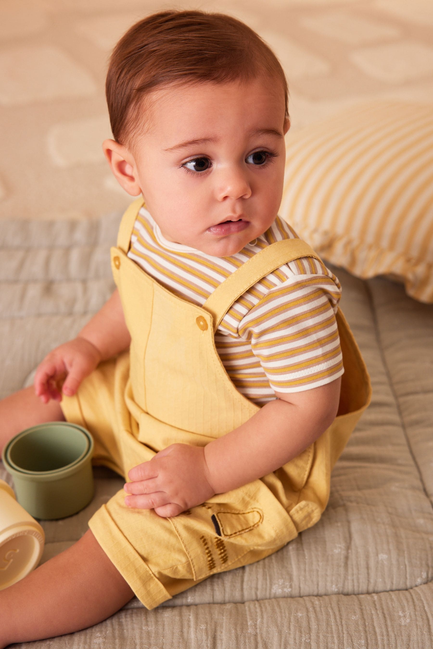 Yellow Lion Baby Woven Dungarees and Bodysuit Set (0mths-2yrs)