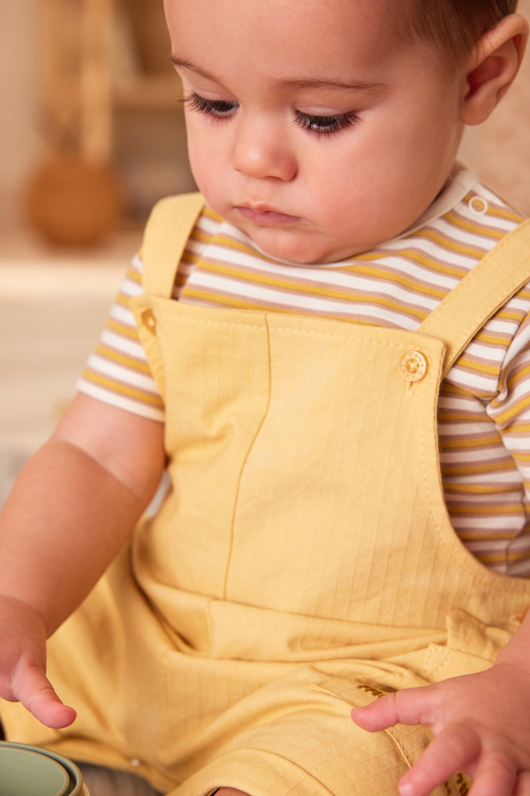 Yellow Lion Baby Woven Dungarees and Bodysuit Set (0mths-2yrs)