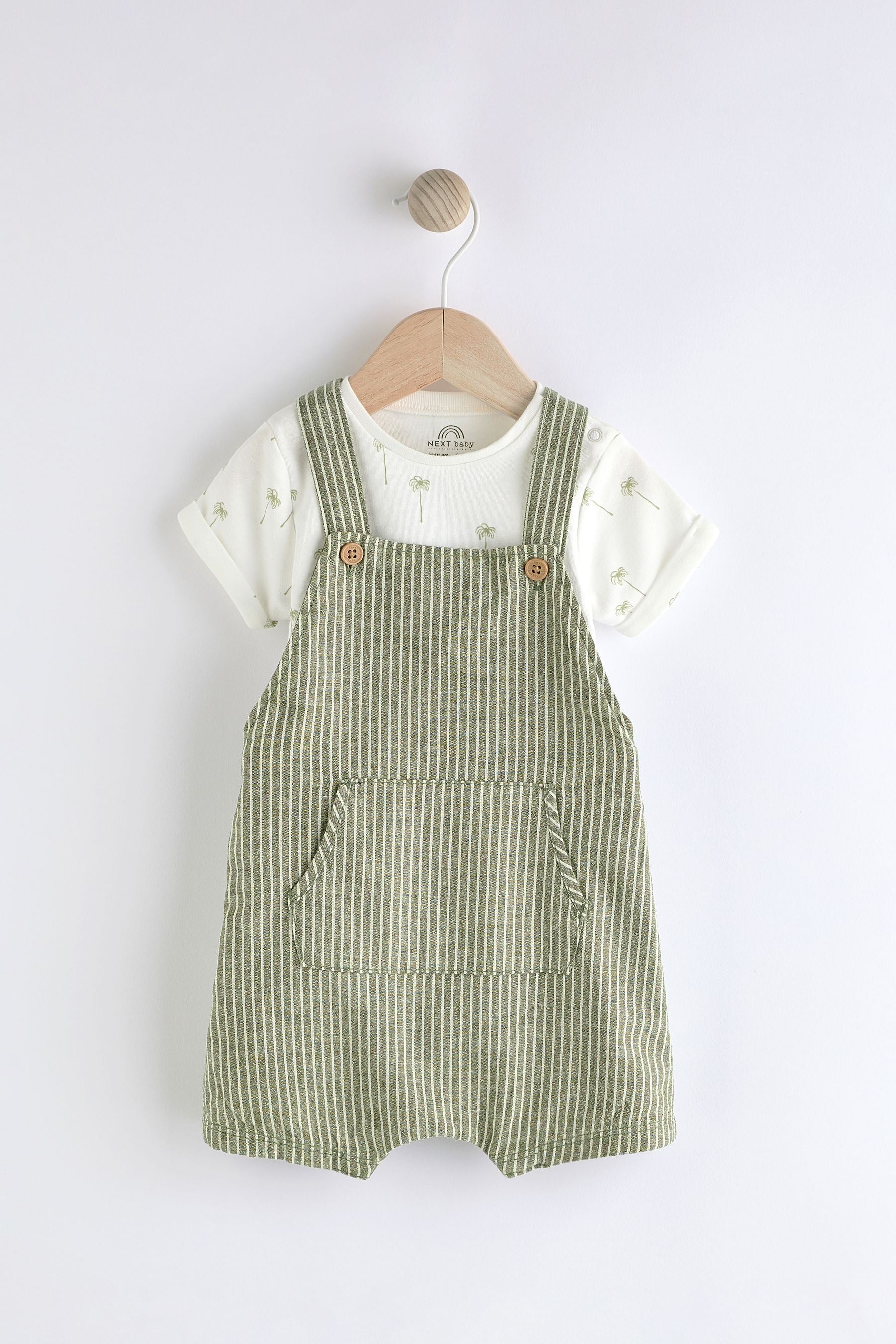 Green Stripe Baby Woven Dungaree and Bodysuit Set (0mths-2yrs)