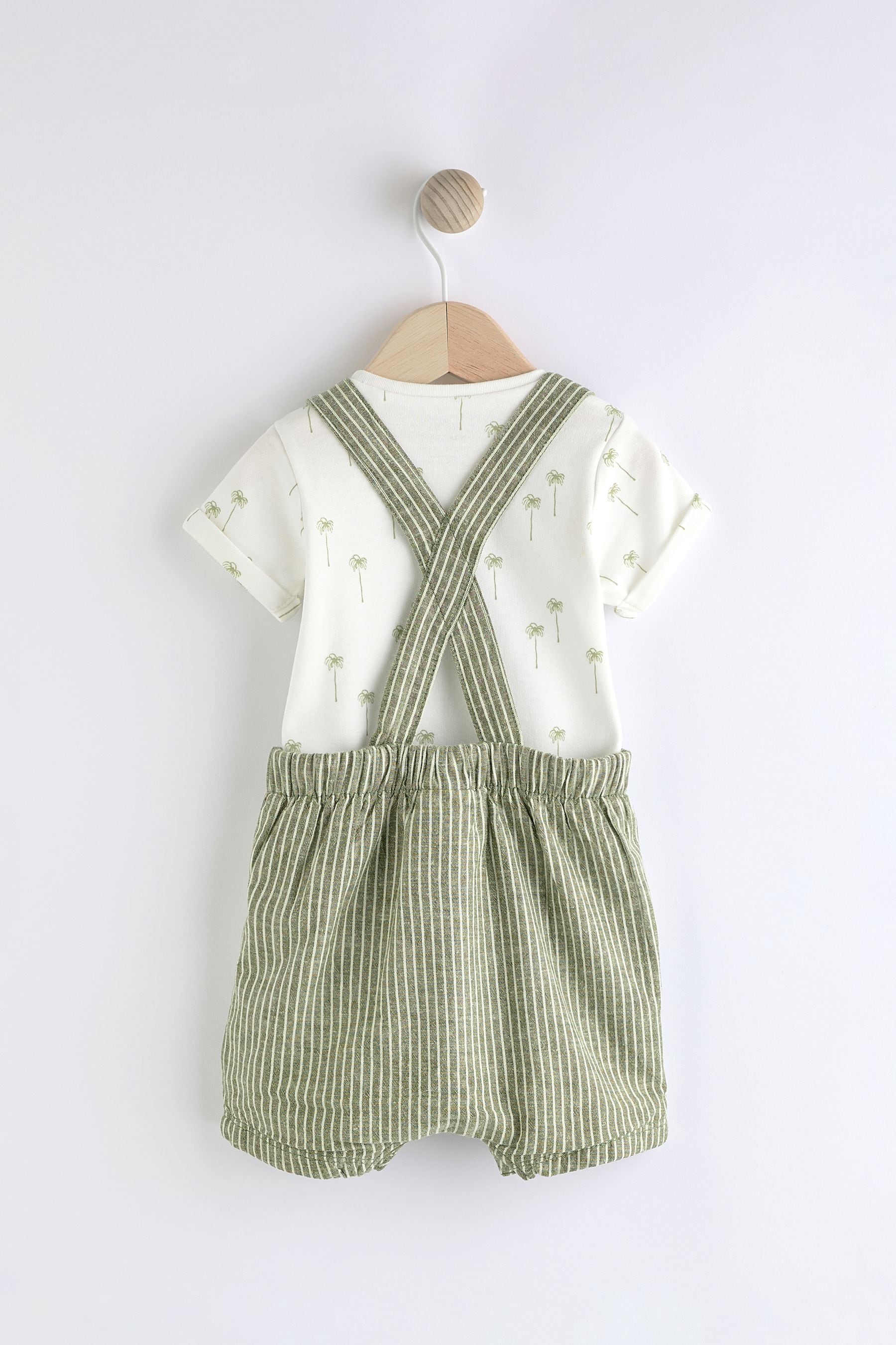 Green Stripe Baby Woven Dungaree and Bodysuit Set (0mths-2yrs)