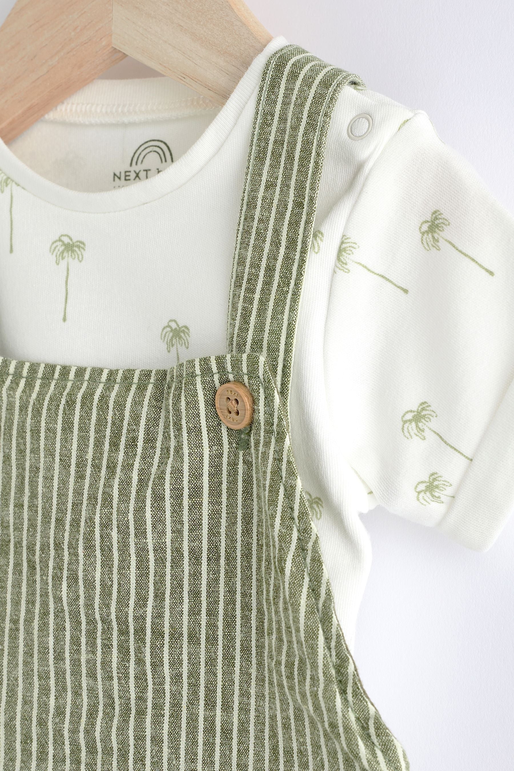 Green Stripe Baby Woven Dungaree and Bodysuit Set (0mths-2yrs)