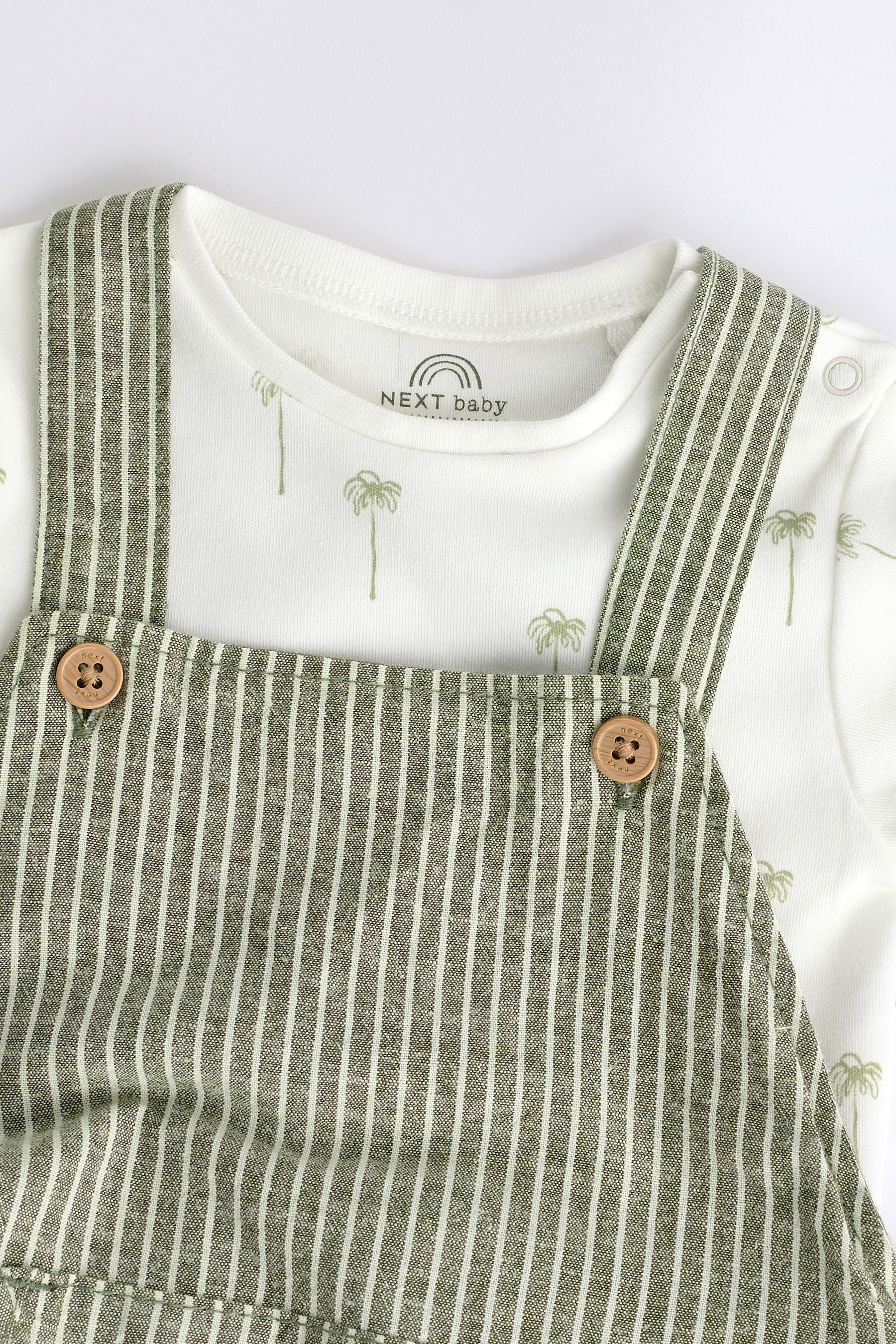 Green Stripe Baby Woven Dungaree and Bodysuit Set (0mths-2yrs)