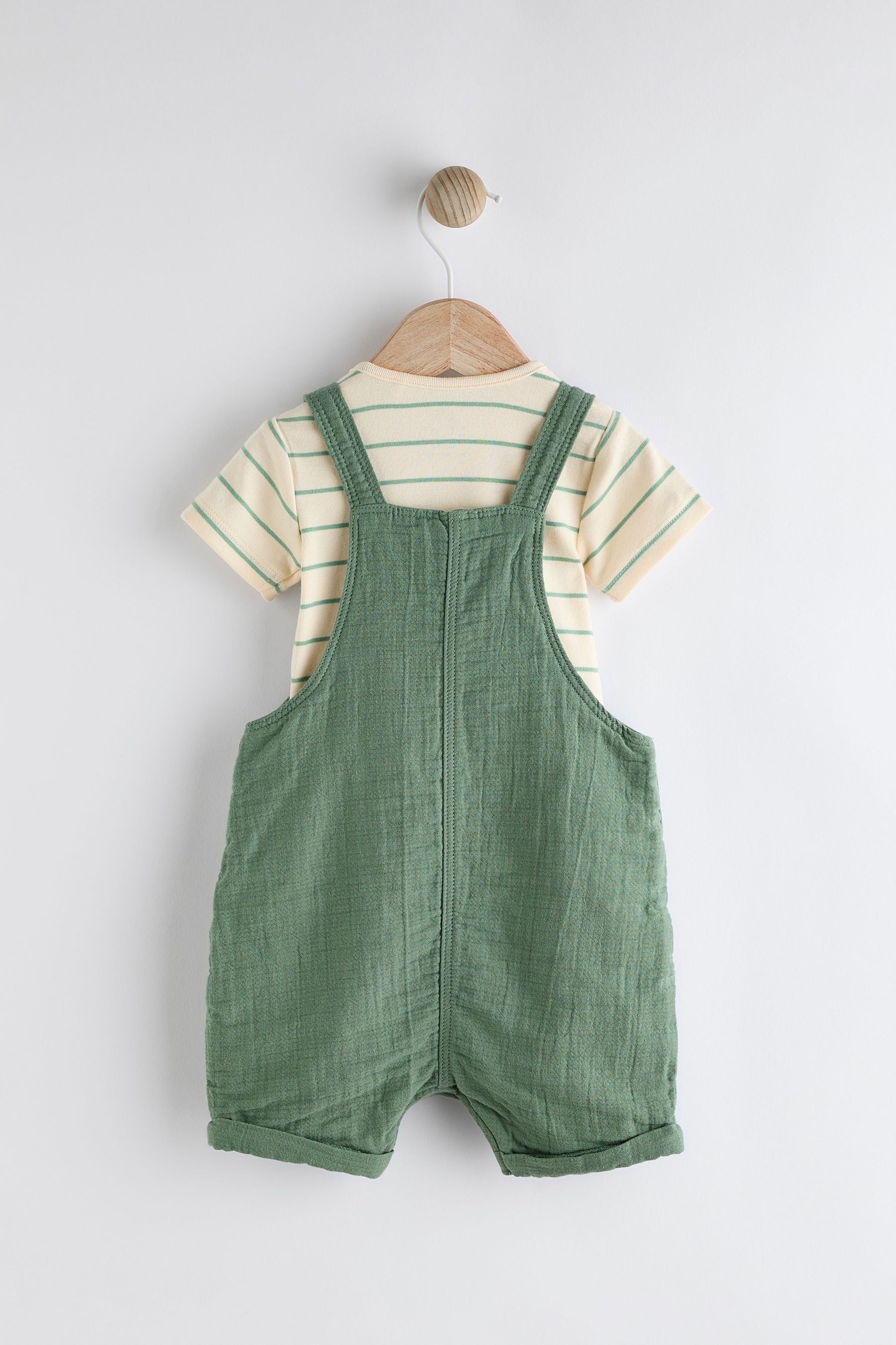 Green Safari Woven Dungarees And Bodysuit Set (0mths-2yrs)