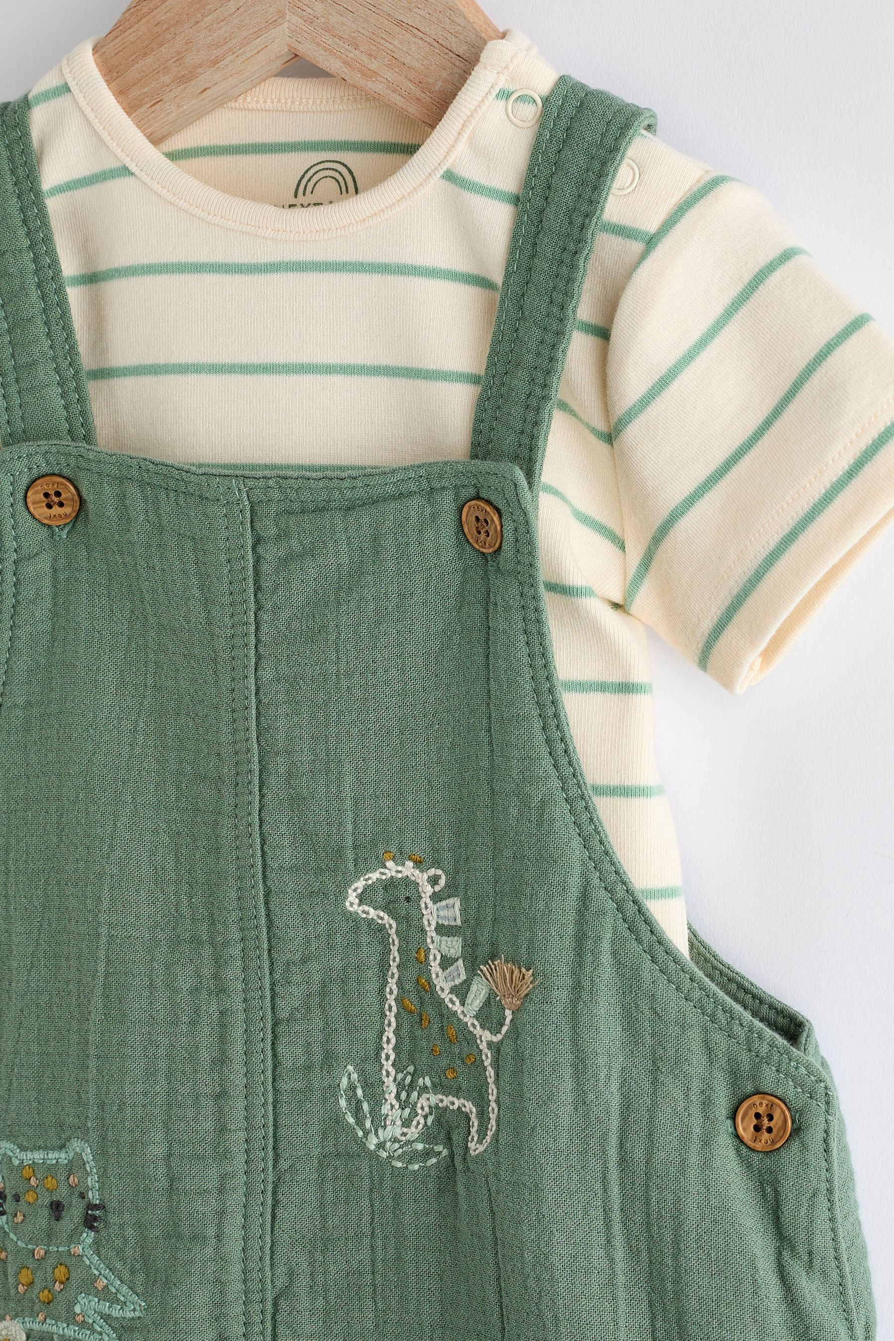 Green Safari Woven Dungarees And Bodysuit Set (0mths-2yrs)