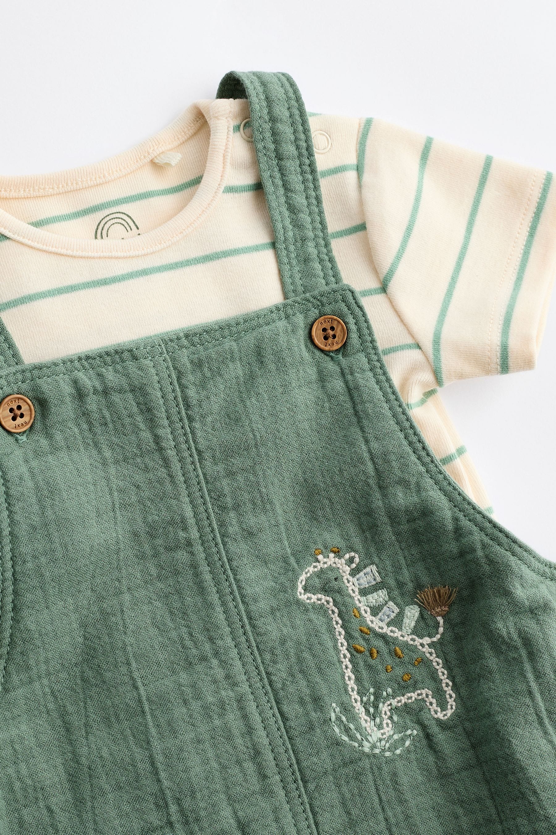 Green Safari Woven Dungarees And Bodysuit Set (0mths-2yrs)