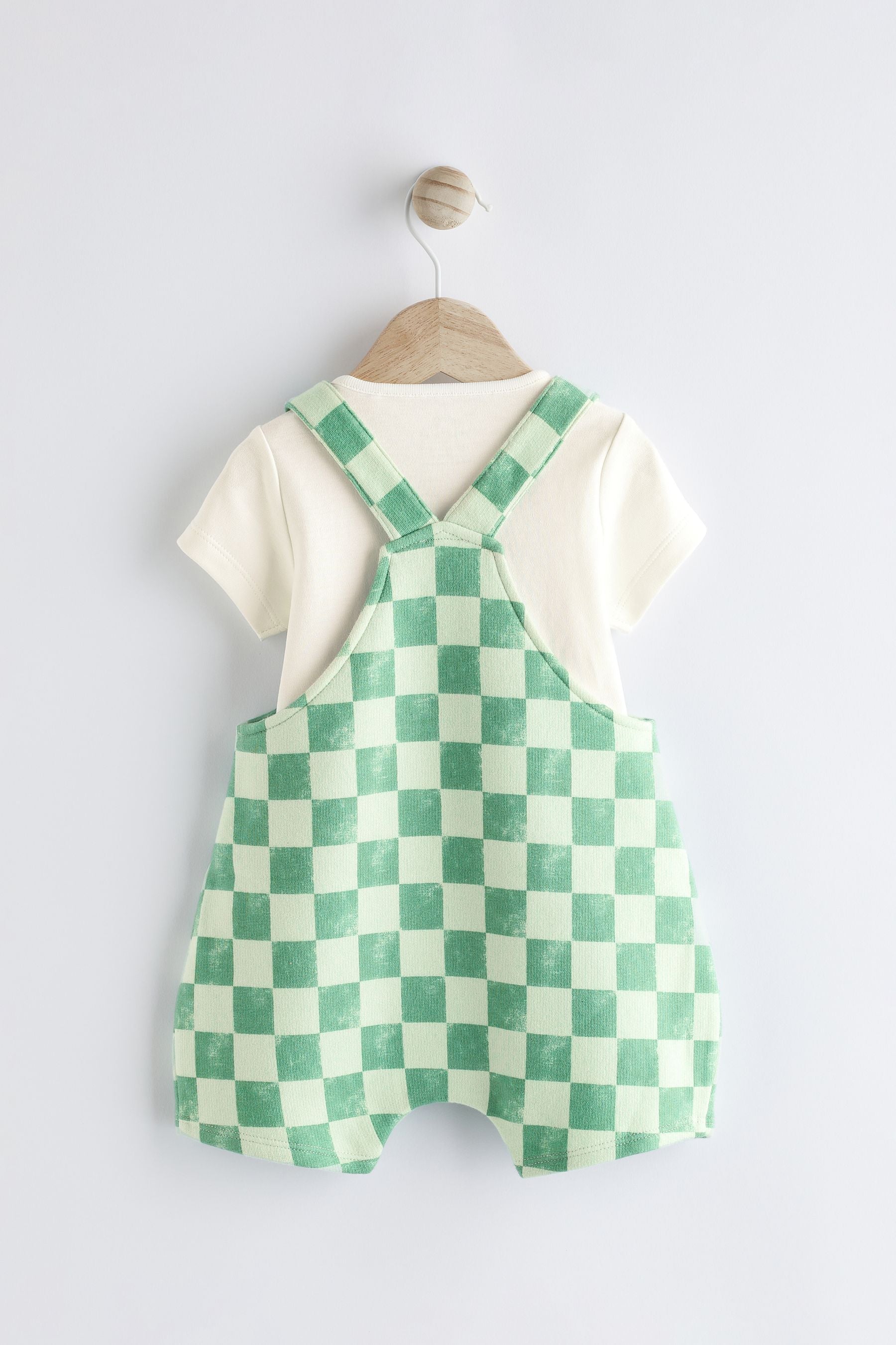 Green/White Checkerboard Baby Jersey Dungarees and Bodysuit Set (0mths-2yrs)