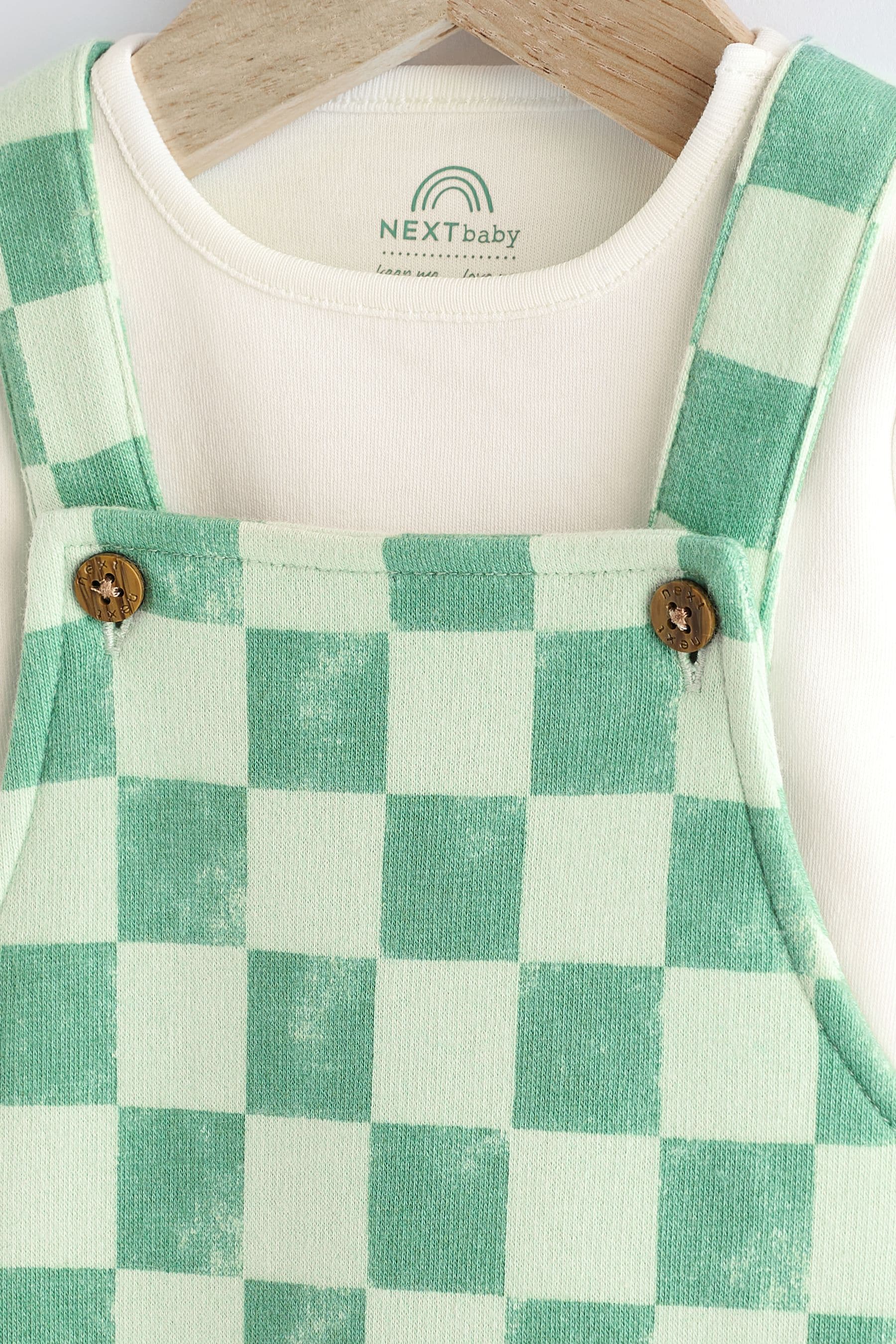 Green/White Checkerboard Baby Jersey Dungarees and Bodysuit Set (0mths-2yrs)