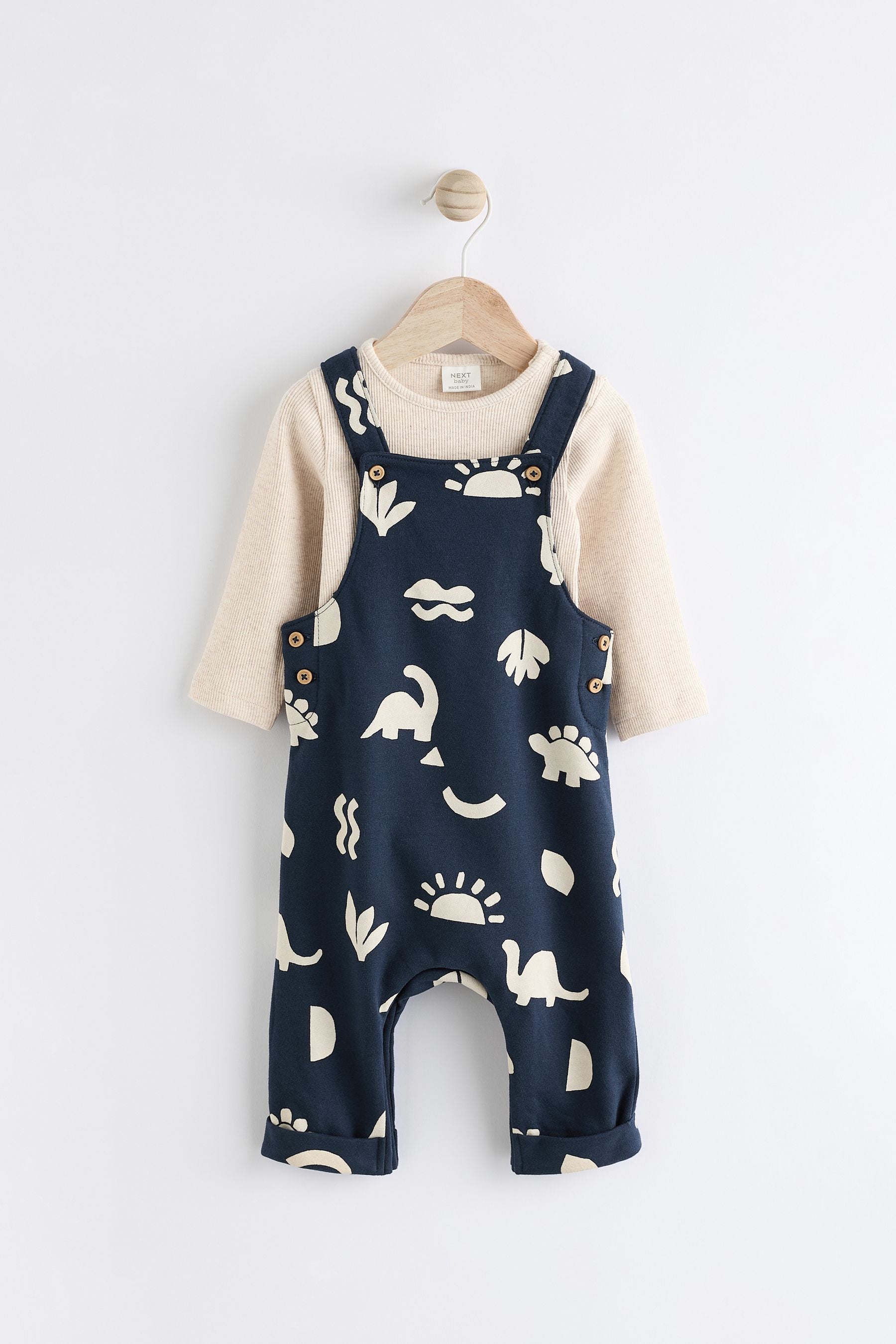 Navy Blue Dinosaur Baby Jersey Dungarees And Bodysuit Set (0mths-2yrs)