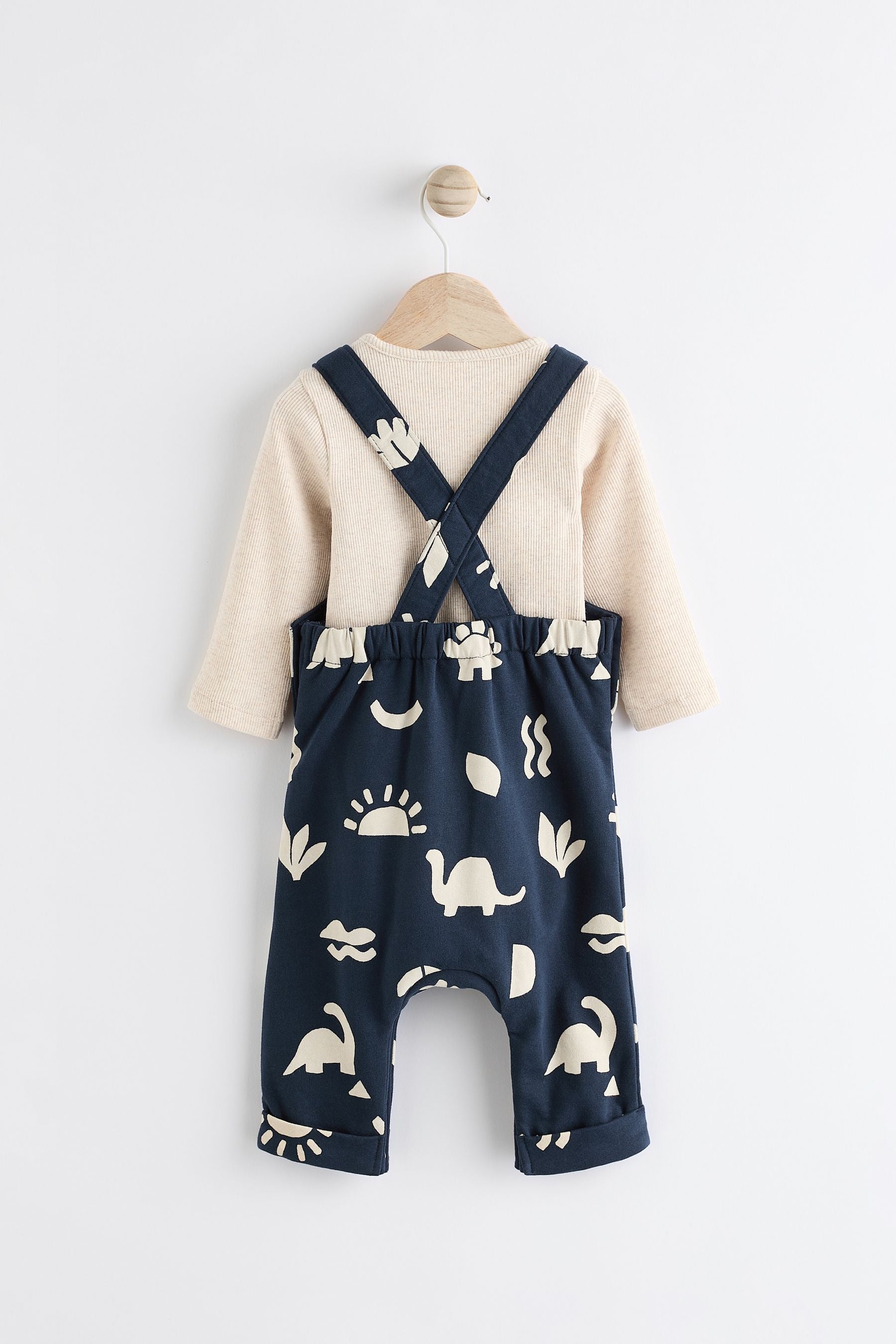 Navy Blue Dinosaur Baby Jersey Dungarees And Bodysuit Set (0mths-2yrs)