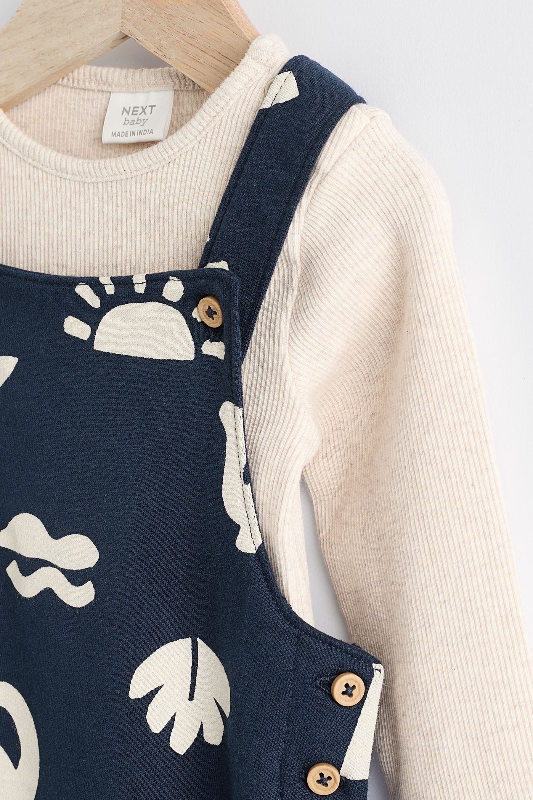 Navy Blue Dinosaur Baby Jersey Dungarees And Bodysuit Set (0mths-2yrs)