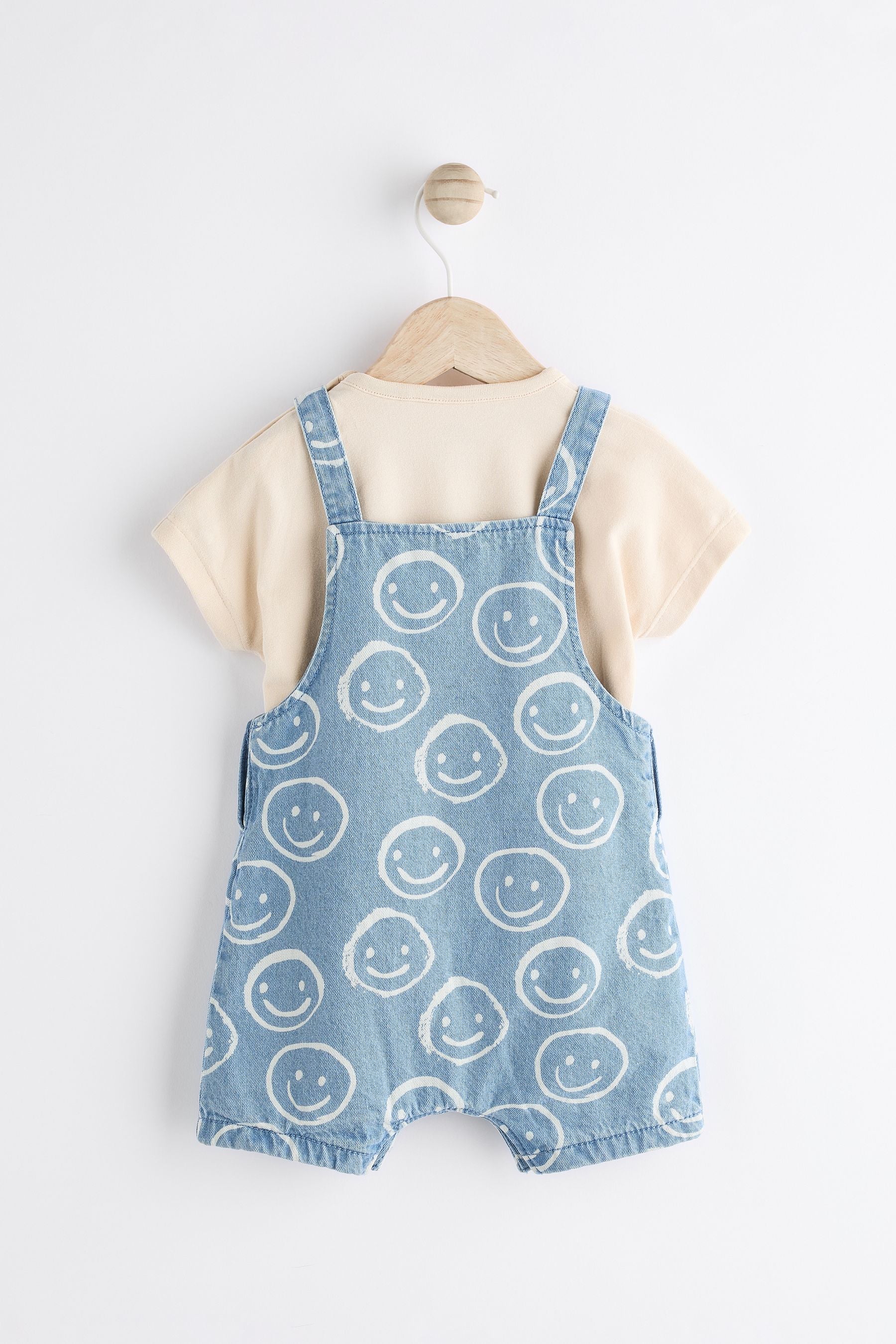 Denim Happy Face Baby Dungarees and Bodysuit Set (0mths-2yrs)