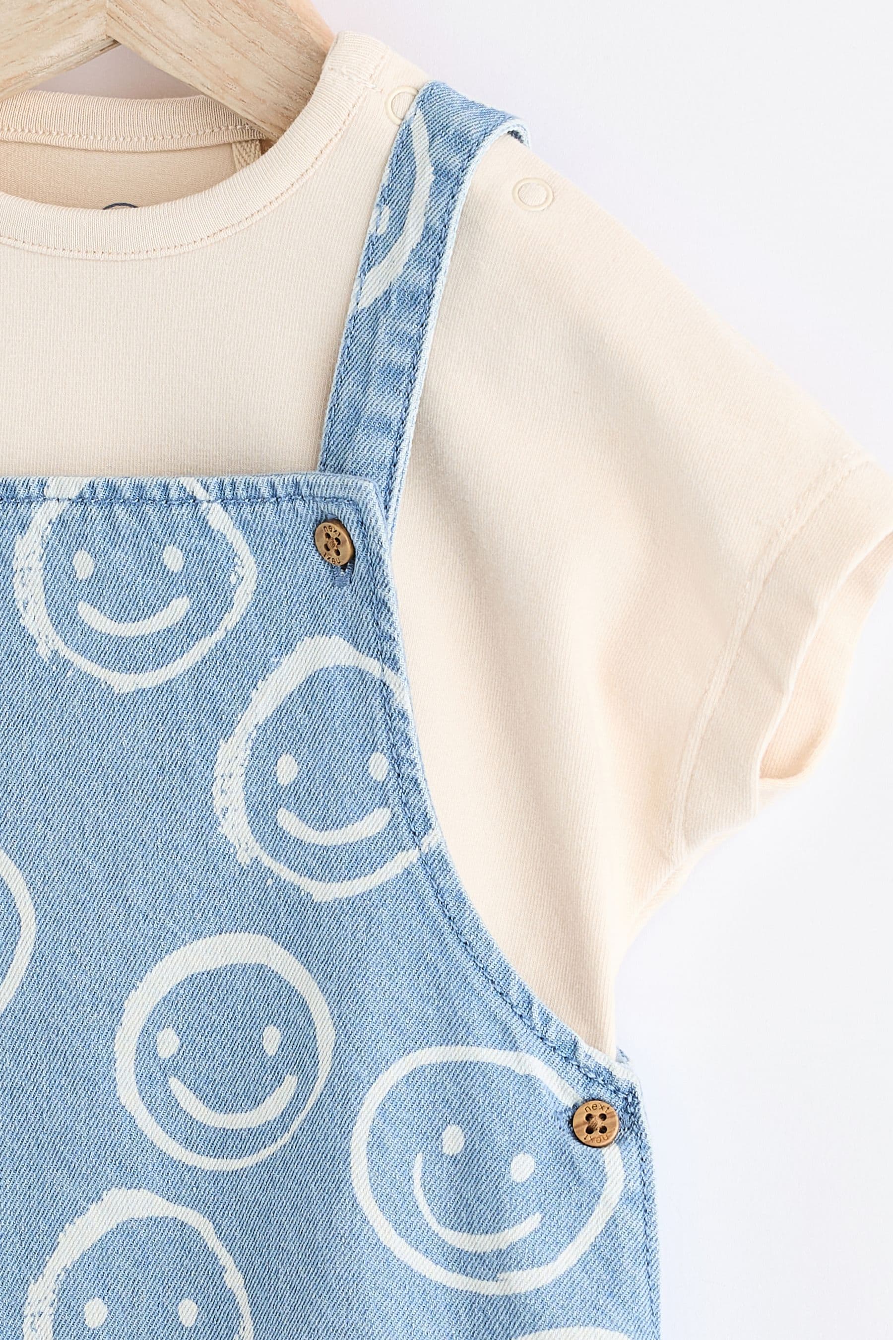 Denim Happy Face Baby Dungarees and Bodysuit Set (0mths-2yrs)