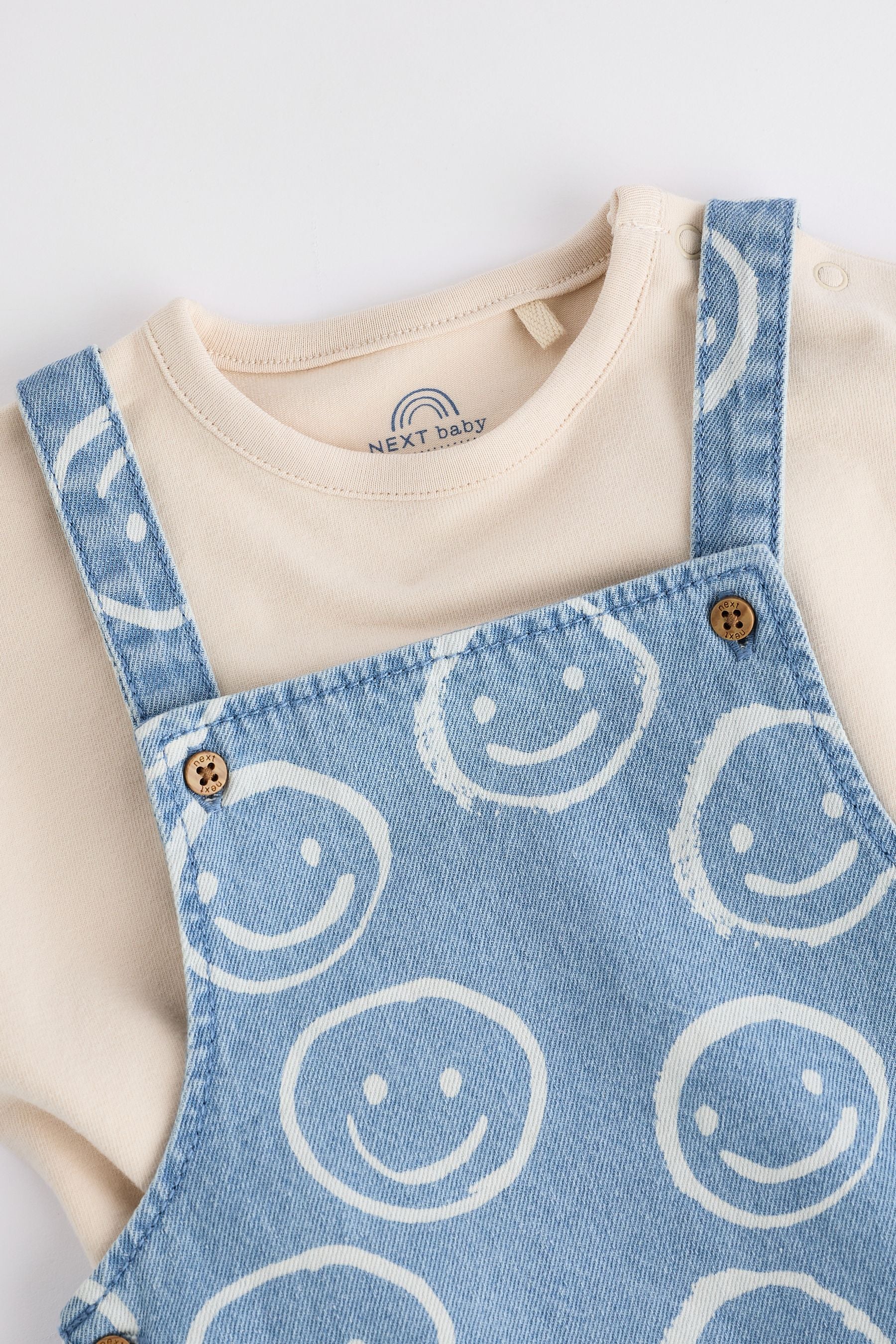 Denim Happy Face Baby Dungarees and Bodysuit Set (0mths-2yrs)