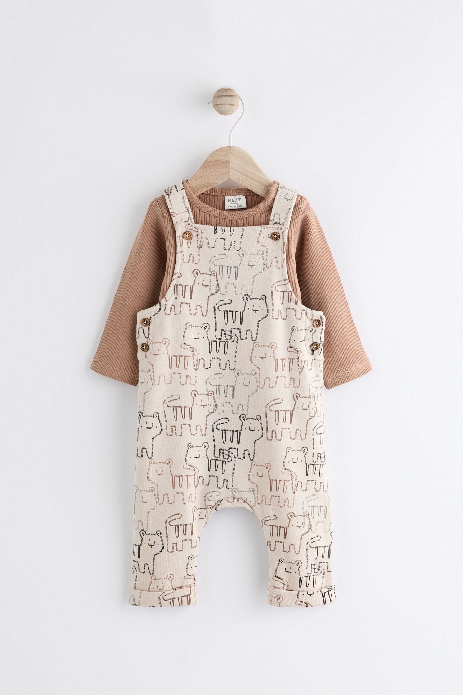 Neutral Tiger Baby Jersey Dungarees And Bodysuit Set (0mths-2yrs)