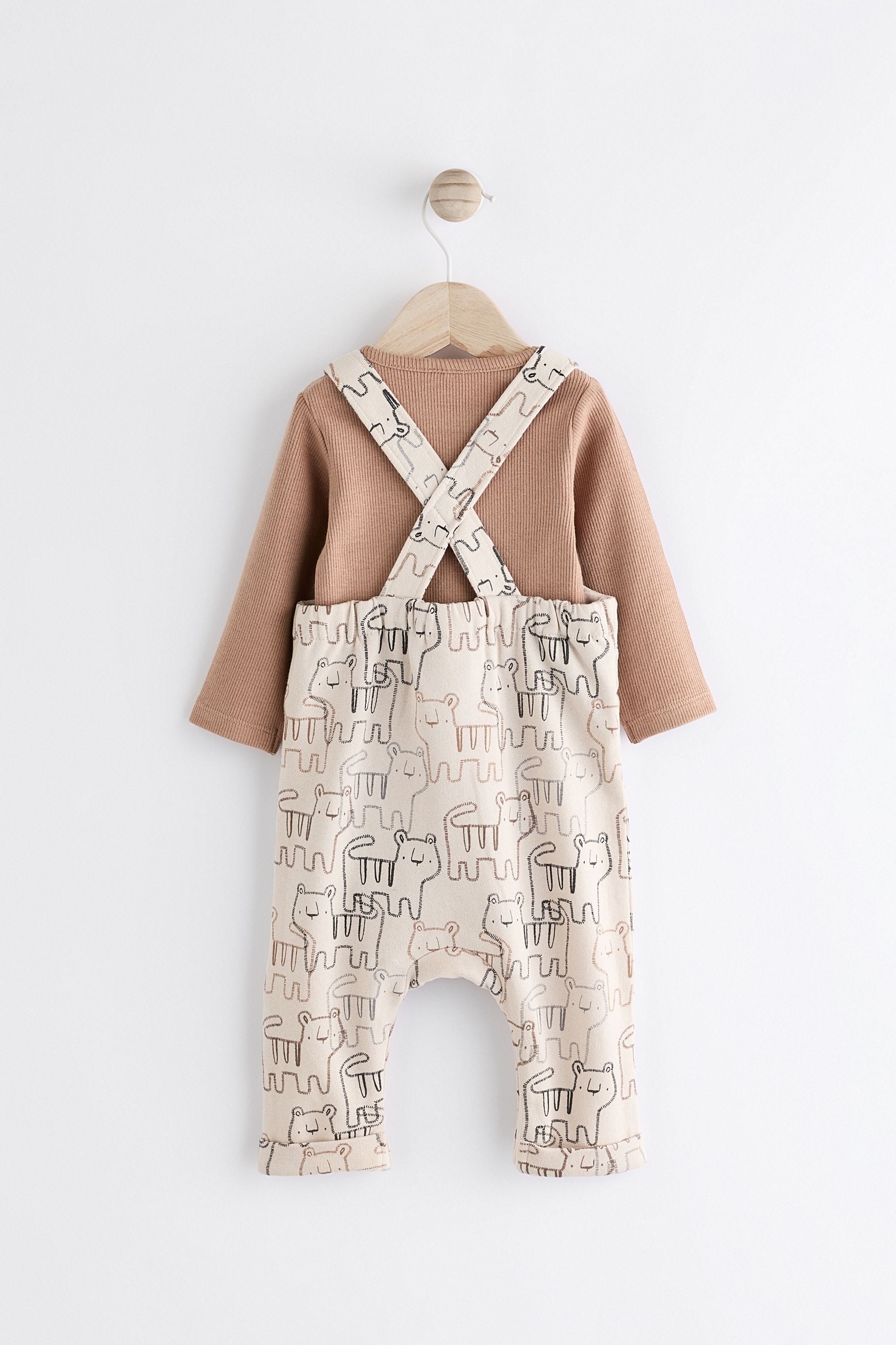 Neutral Tiger Baby Jersey Dungarees And Bodysuit Set (0mths-2yrs)