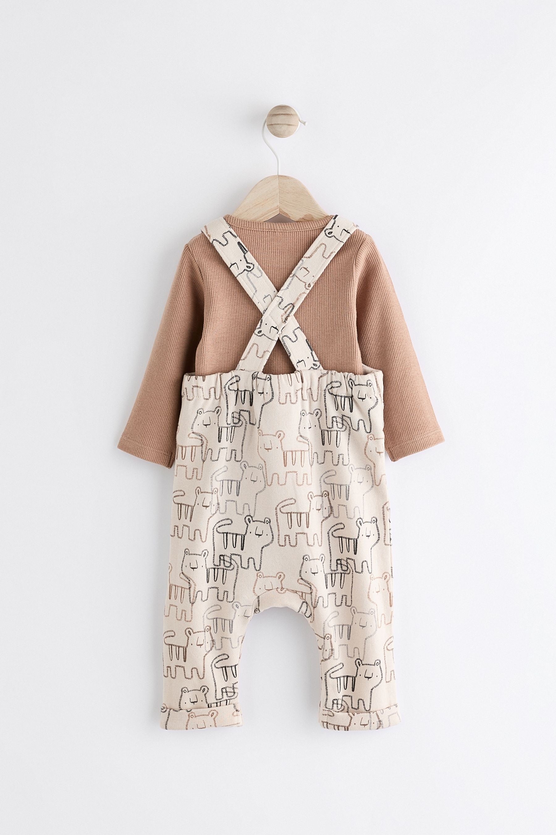 Neutral Tiger Jersey Baby Dungarees And Bodysuit Set (0mths-2yrs)