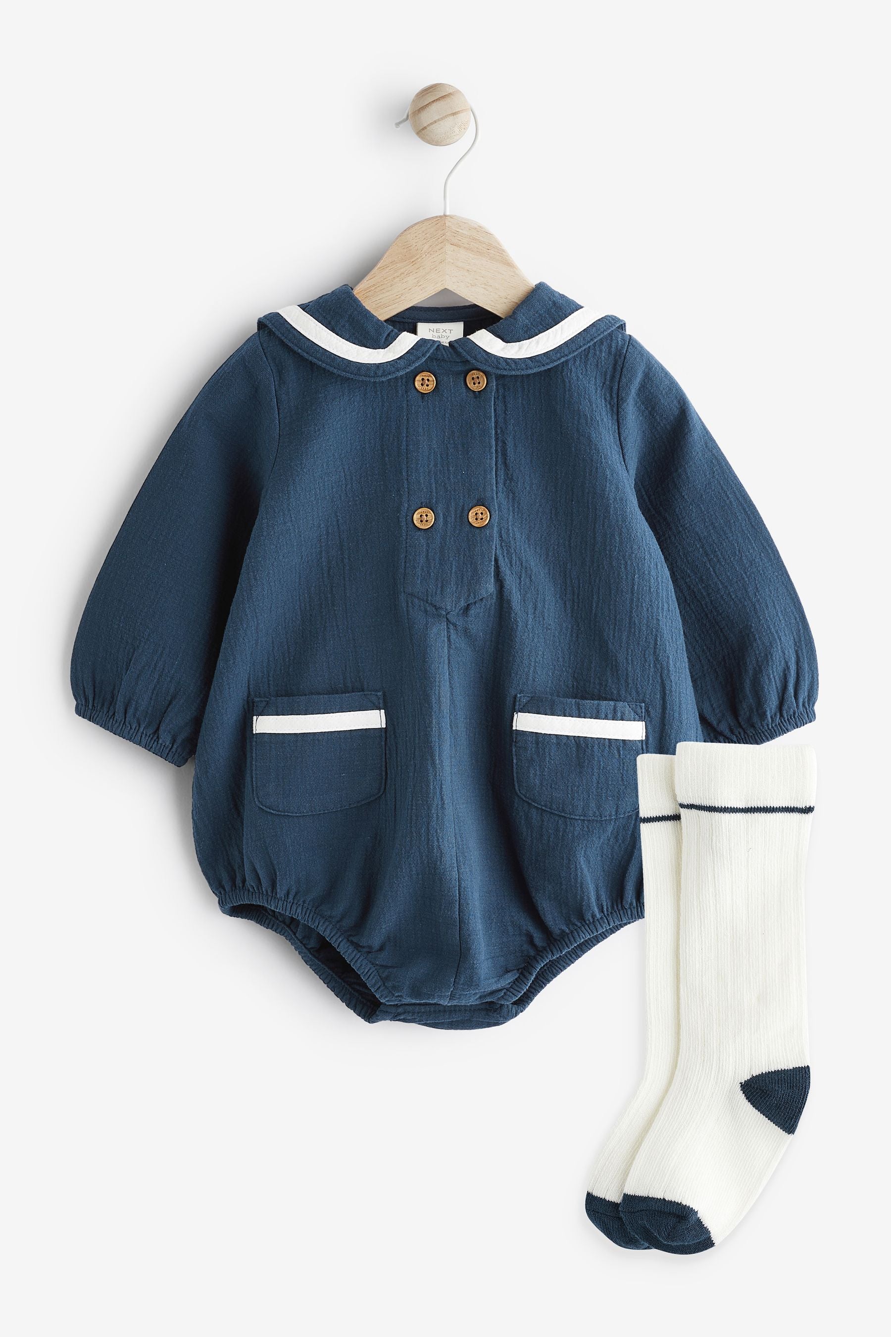 Navy Blue Sailor Baby Romper And Socks Set (0mths-2yrs)