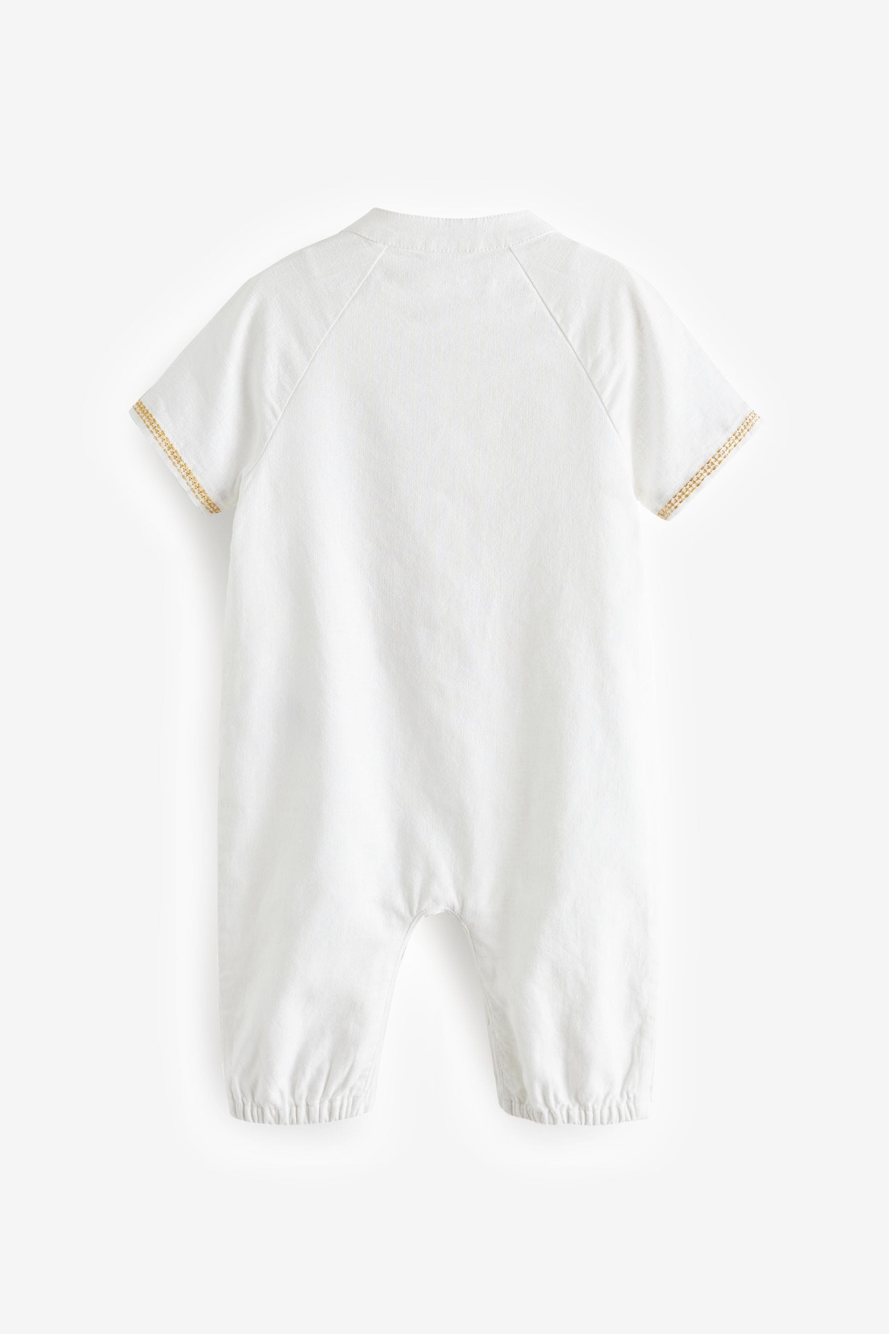 White Occasion Linen Blend Baby Romper (0mths-2yrs)